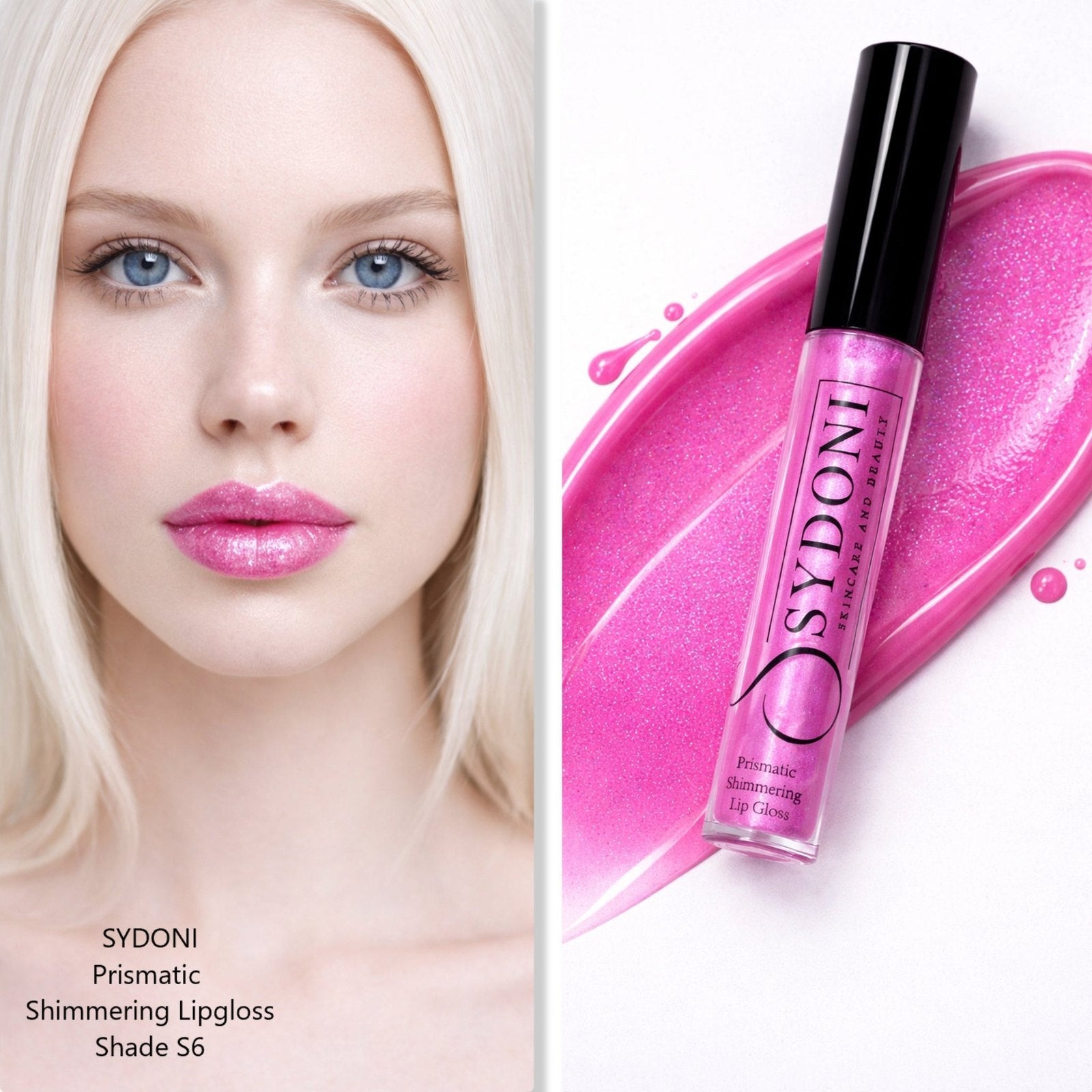 SYDONI PRISMATIC SHIMMERING LIPGLOSS SHADE S6  - Bold Pink with Blue and Silver Shimmer