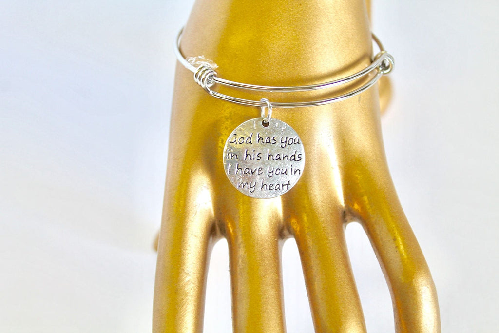 God Has You In His Hands I Have You In My Heart Expanding Bangle Charm Bracelet, Graduation Gift For Her, Girlfriend Gift, Wife Jewelry Gift