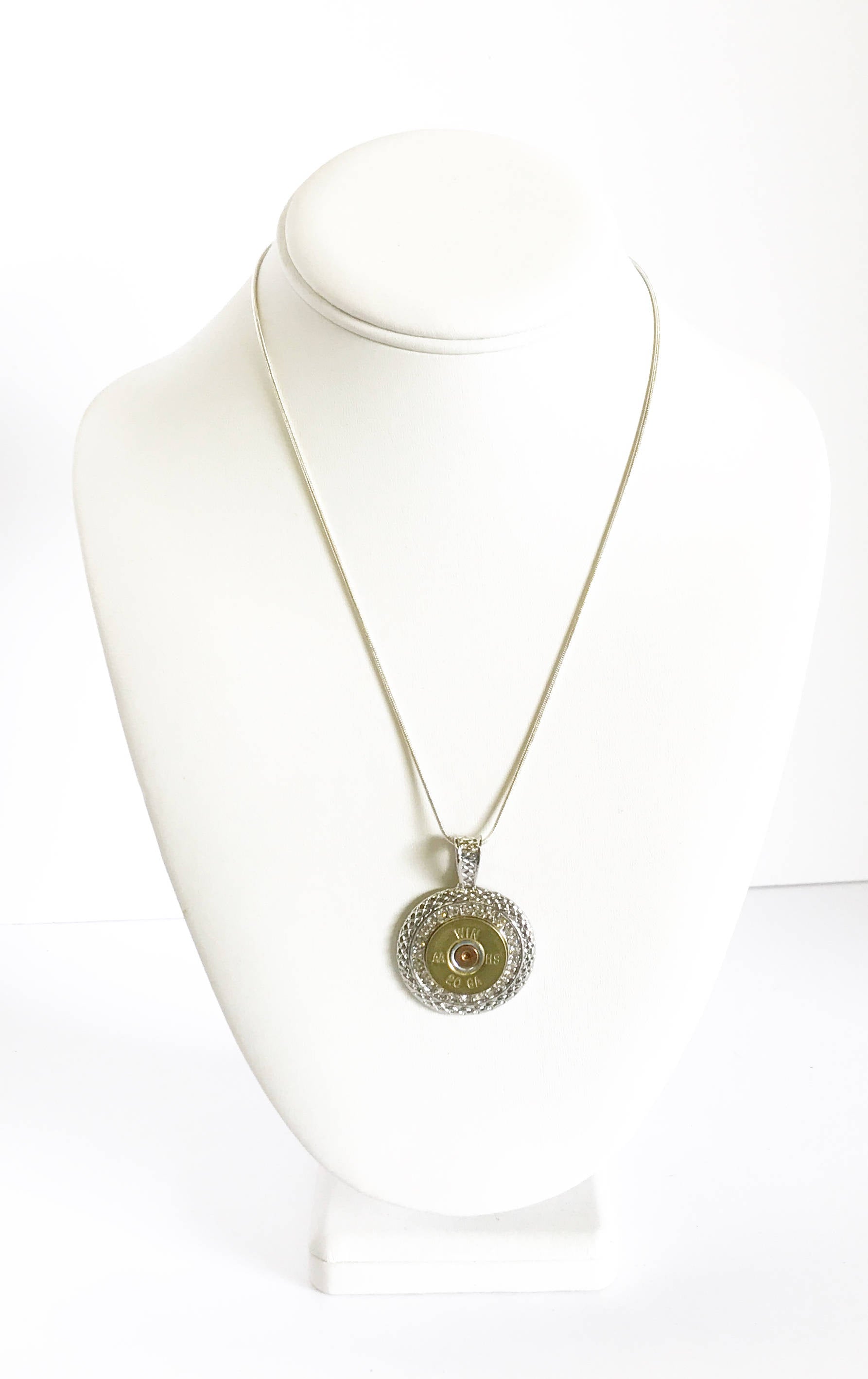 Shotgun Shell Necklace, Clear Crystal 20 Gauge Pendant Necklace, Gift For Her, Shooting Sports Jewelry Gift, Southwestern Style Wife Jewelry