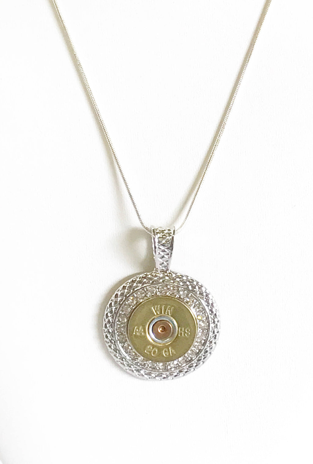 Shotgun Shell Necklace, Clear Crystal 20 Gauge Pendant Necklace, Gift For Her, Shooting Sports Jewelry Gift, Southwestern Style Wife Jewelry