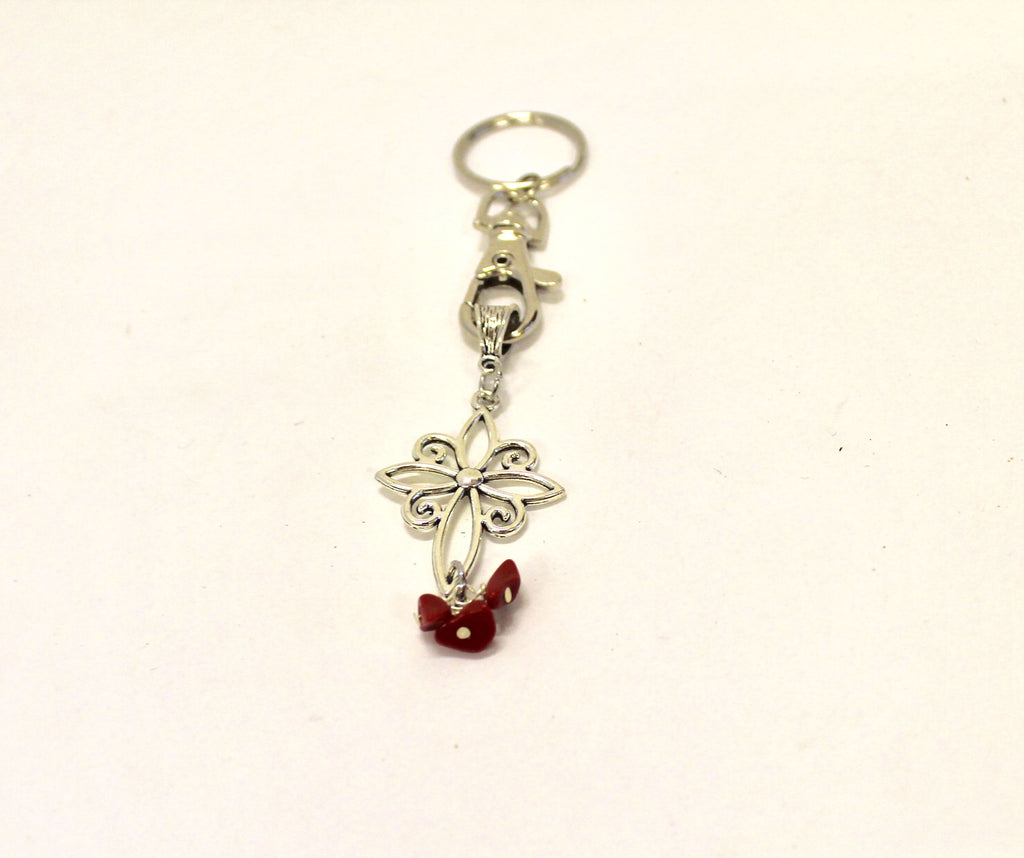 Cross and Blood Red Drops Stone Keychain, Graduation Gift,  New Car Gift, Gift For Her, Blood of Christ Keychain Gift,  Baptism Gift