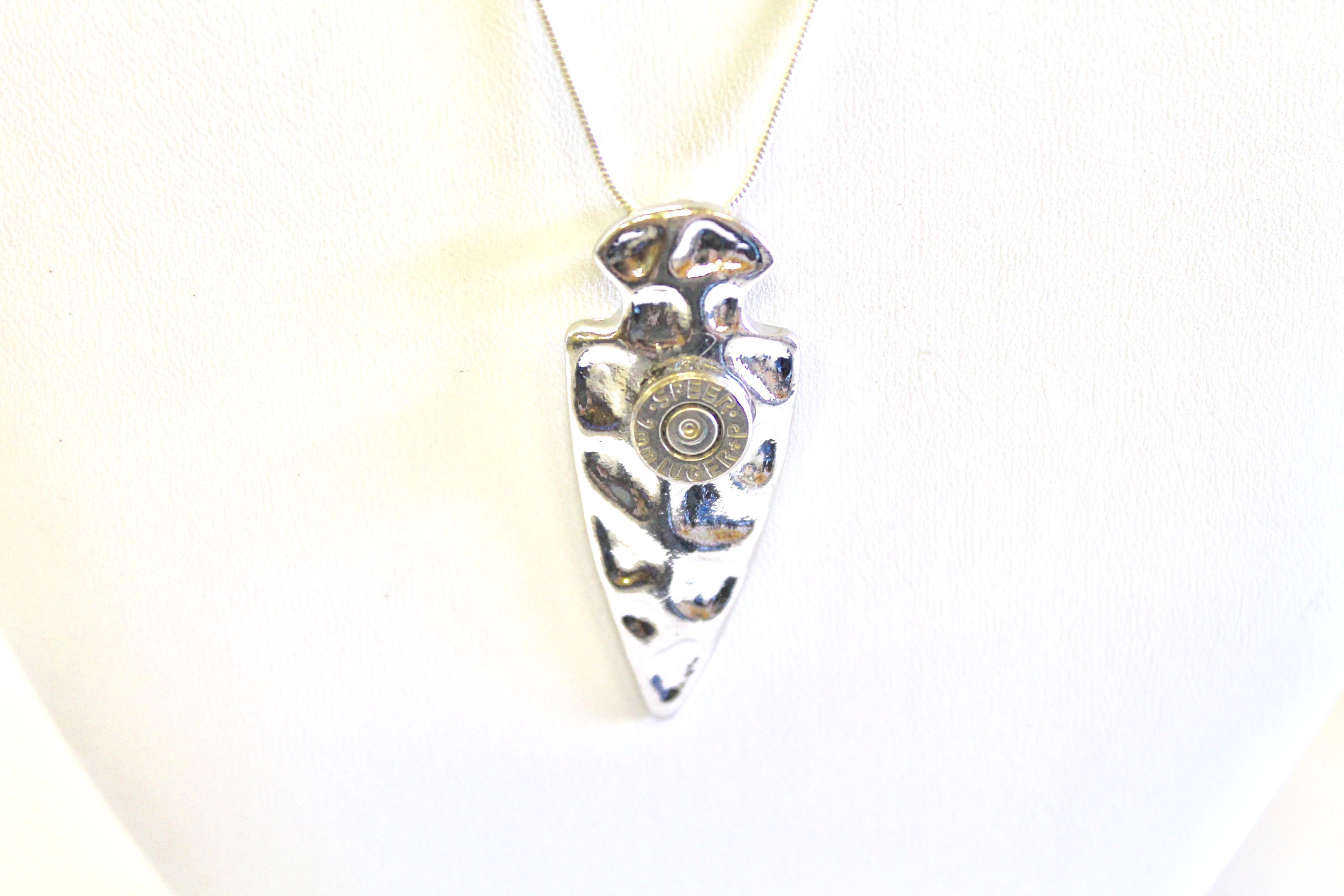 9mm Bullet Arrowhead Pendant on Silver Necklace, Arrowhead Jewelry, Bullet Jewelry, Southwestern Style Jewelry, Bullet Necklace