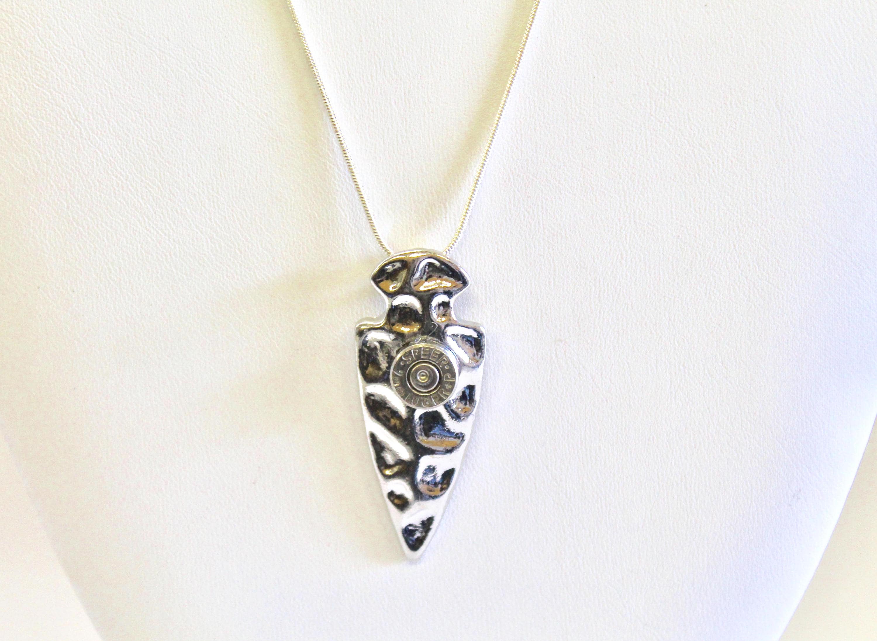 9mm Bullet Arrowhead Pendant on Silver Necklace, Arrowhead Jewelry, Bullet Jewelry, Southwestern Style Jewelry, Bullet Necklace