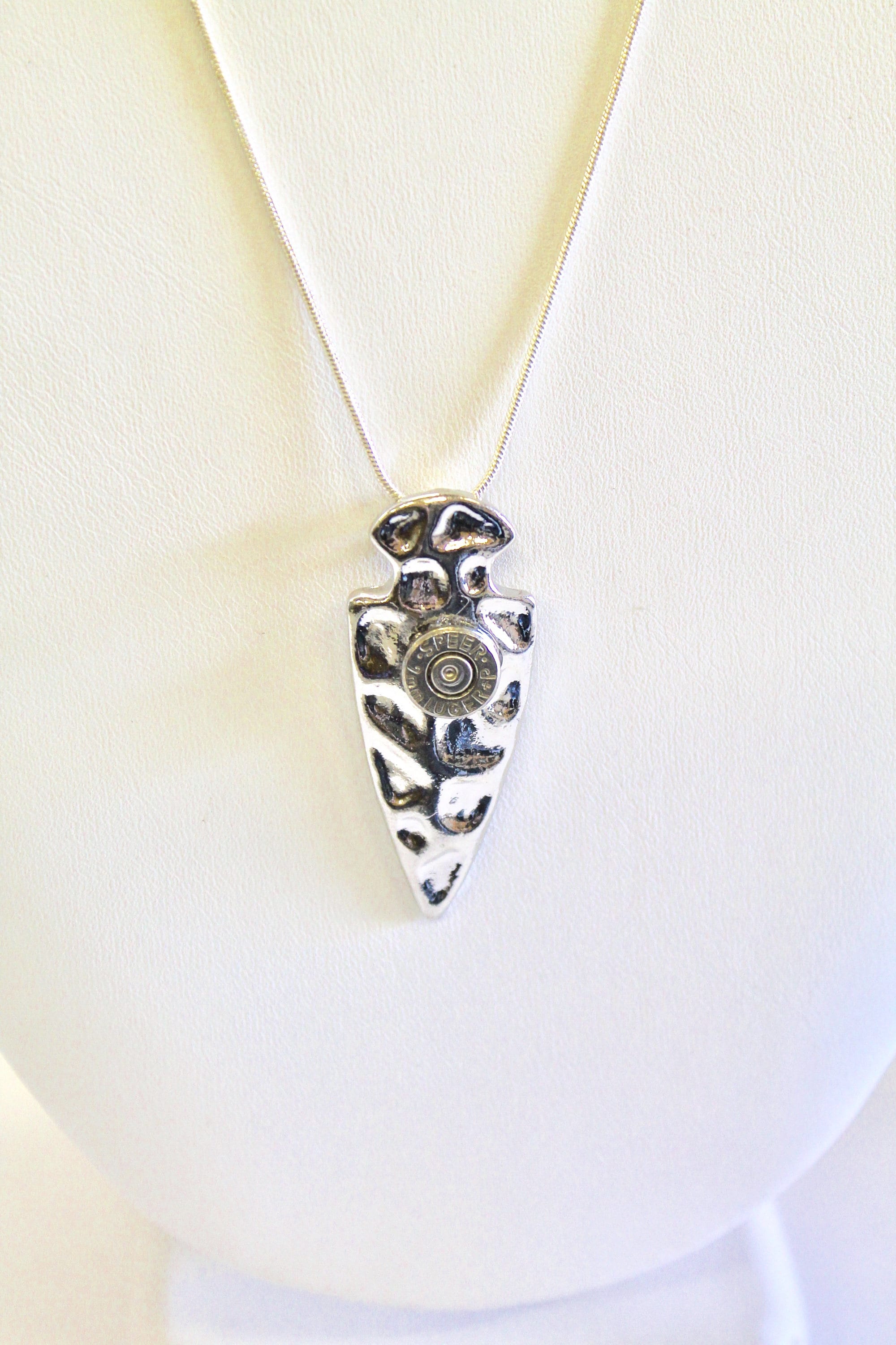 9mm Bullet Arrowhead Pendant on Silver Necklace, Arrowhead Jewelry, Bullet Jewelry, Southwestern Style Jewelry, Bullet Necklace