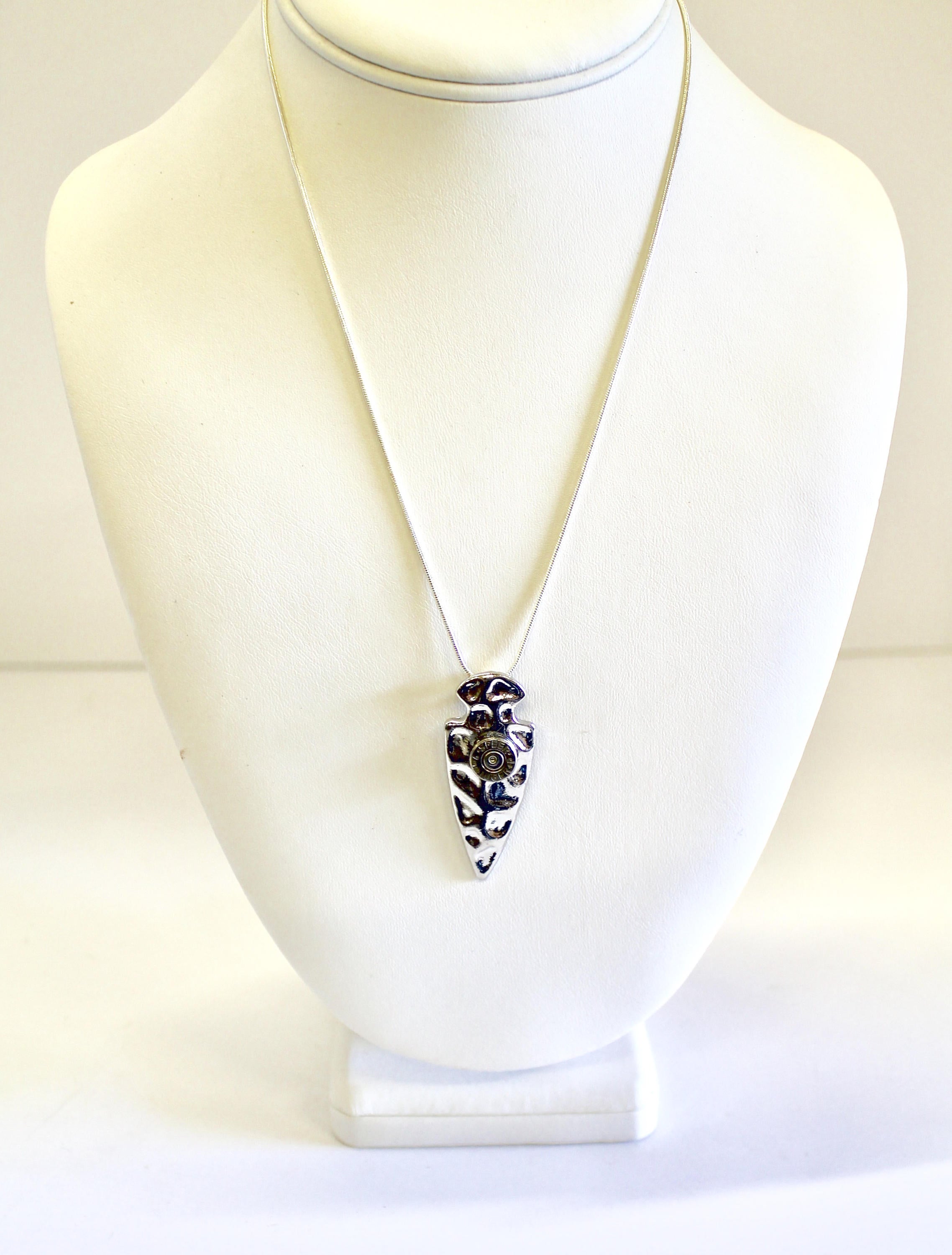 9mm Bullet Arrowhead Pendant on Silver Necklace, Arrowhead Jewelry, Bullet Jewelry, Southwestern Style Jewelry, Bullet Necklace