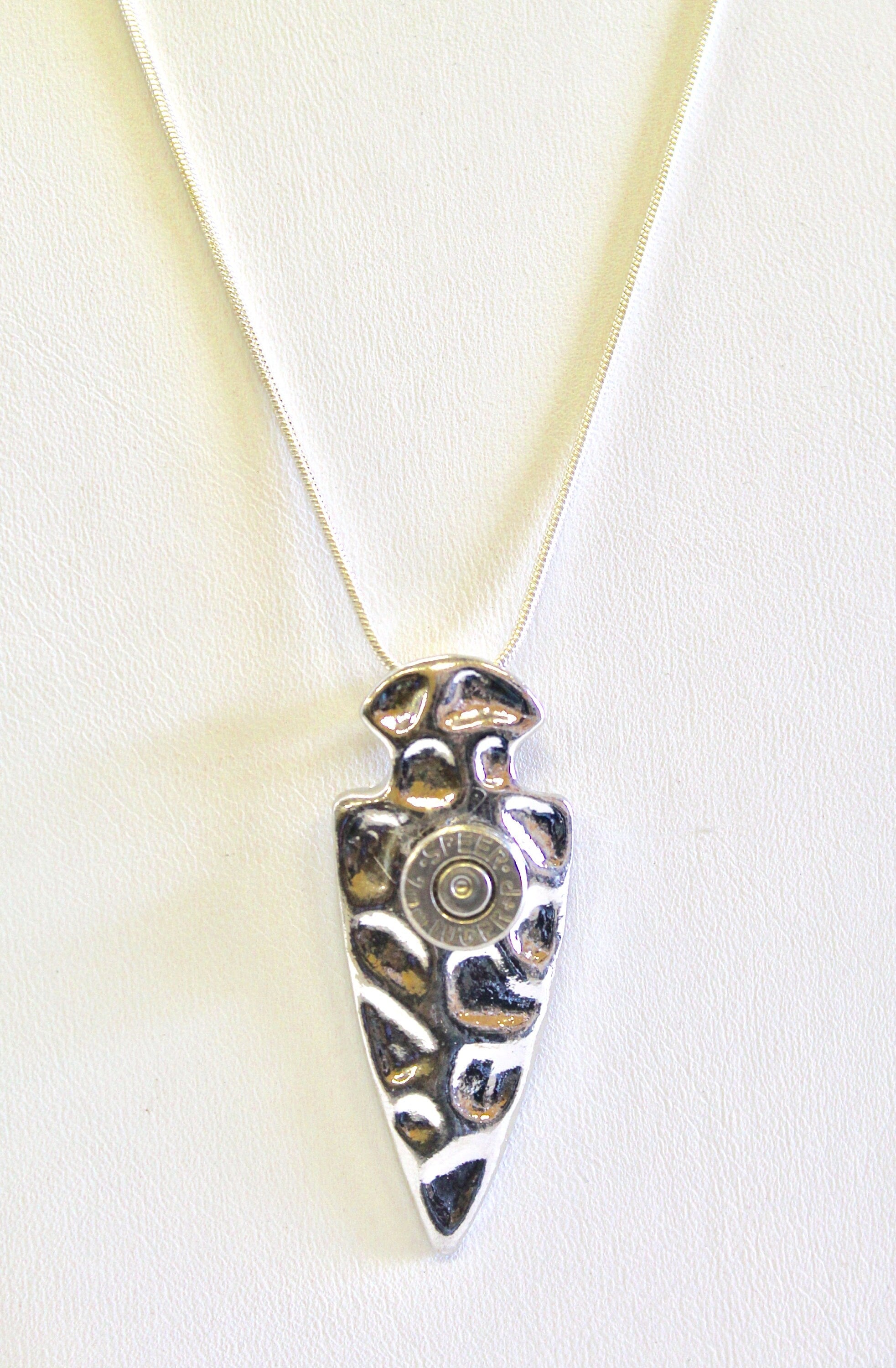 9mm Bullet Arrowhead Pendant on Silver Necklace, Arrowhead Jewelry, Bullet Jewelry, Southwestern Style Jewelry, Bullet Necklace