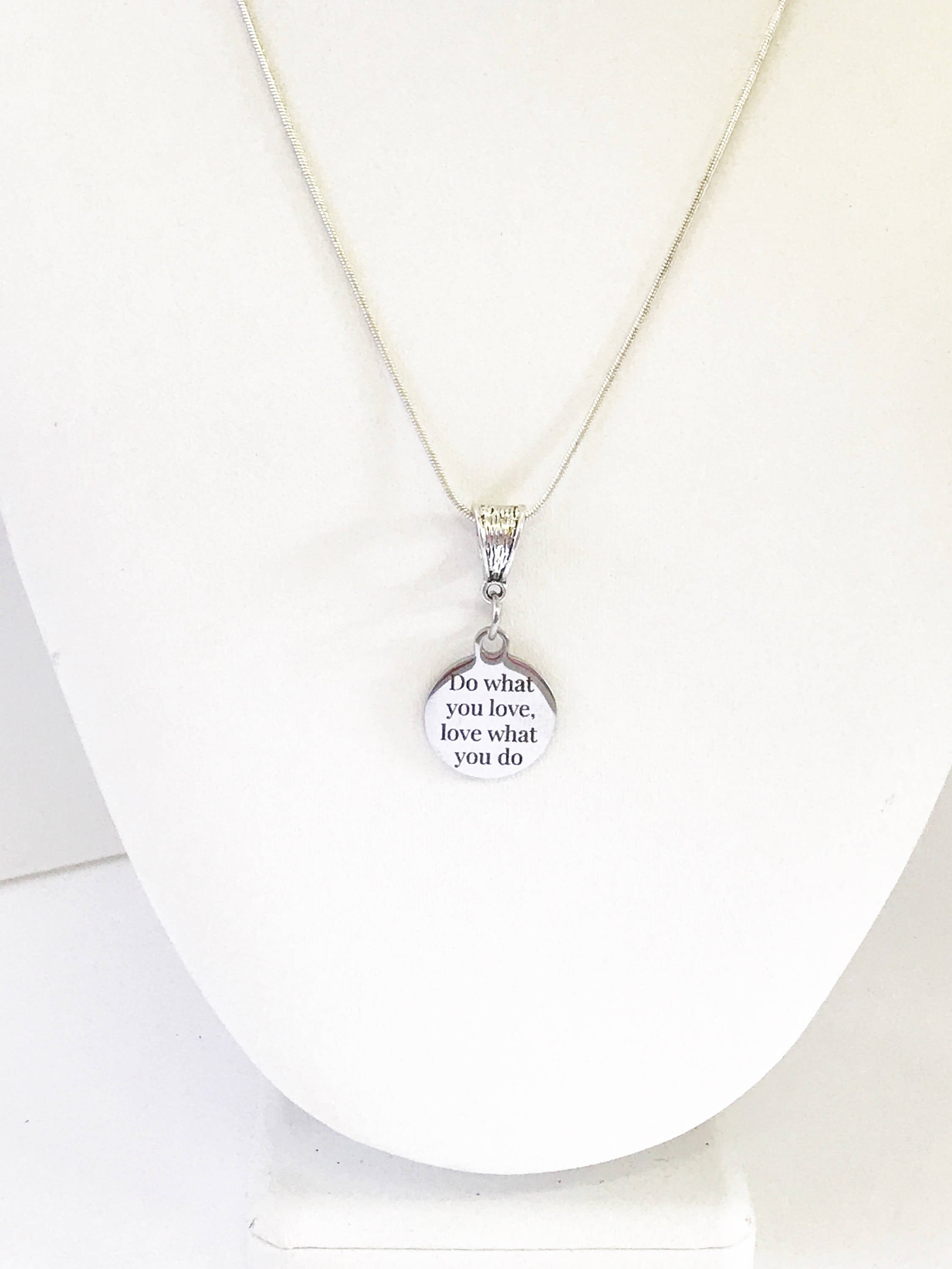 Do What You Love Love What You Do SS Engraved Pendant Necklace, New Job Jewelry Gift For Her, Encouragement Jewelry, Motivational Jewelry