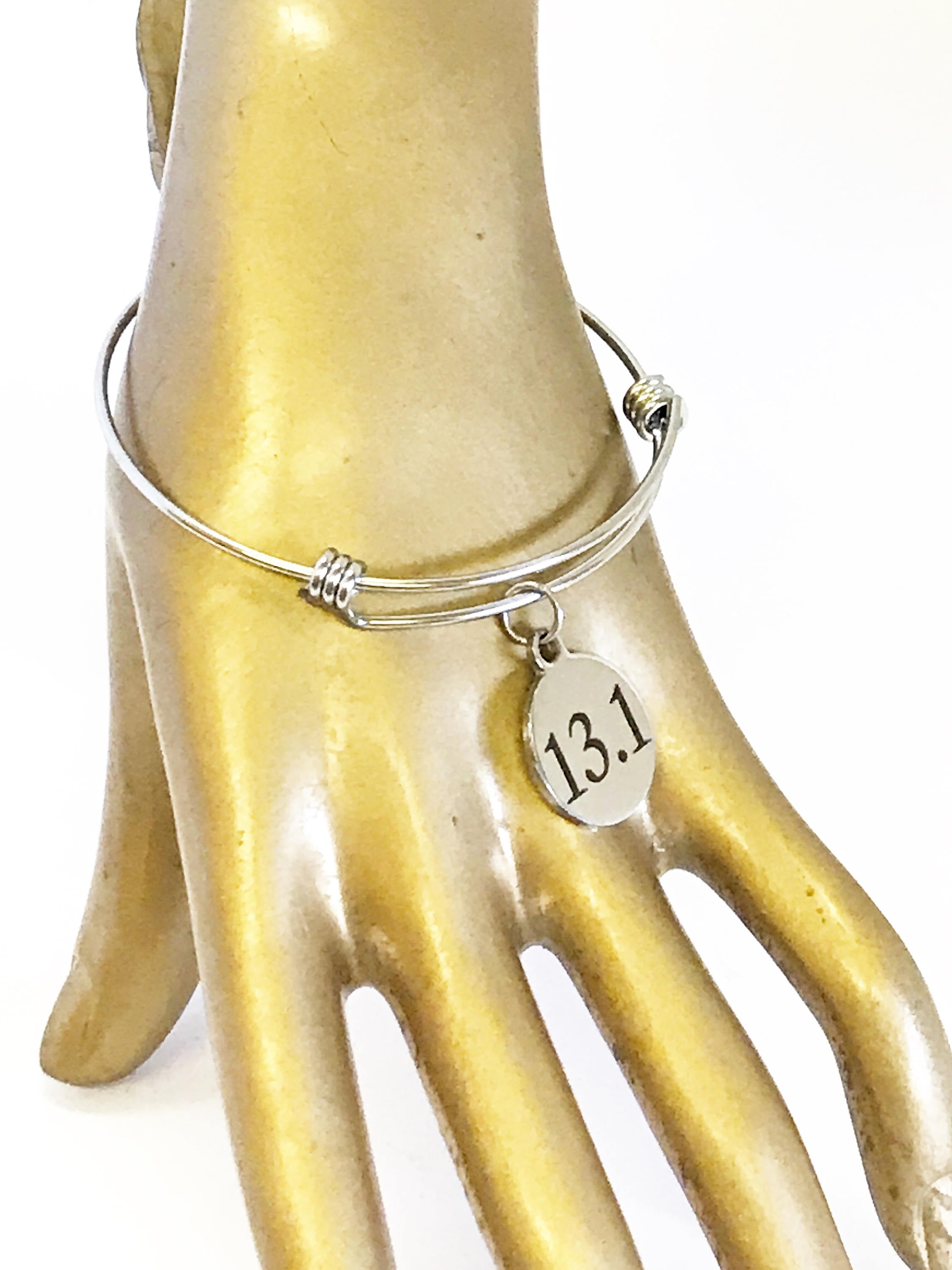 13.1 Half Marathon Bracelet, Expanding Bangle Charm Bracelet, Stacking Bangle, Stackable Bracelet, Runner Jewelry, Marathon Jewelry Gift