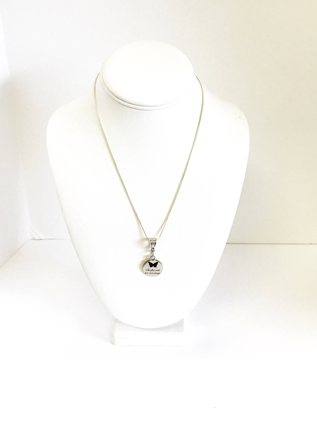 She Flies With Her Own Wings Butterfly Pendant on Silver Chain, Motivational Jewelry Gift For Her, Inspiring Jewelry For Daughter