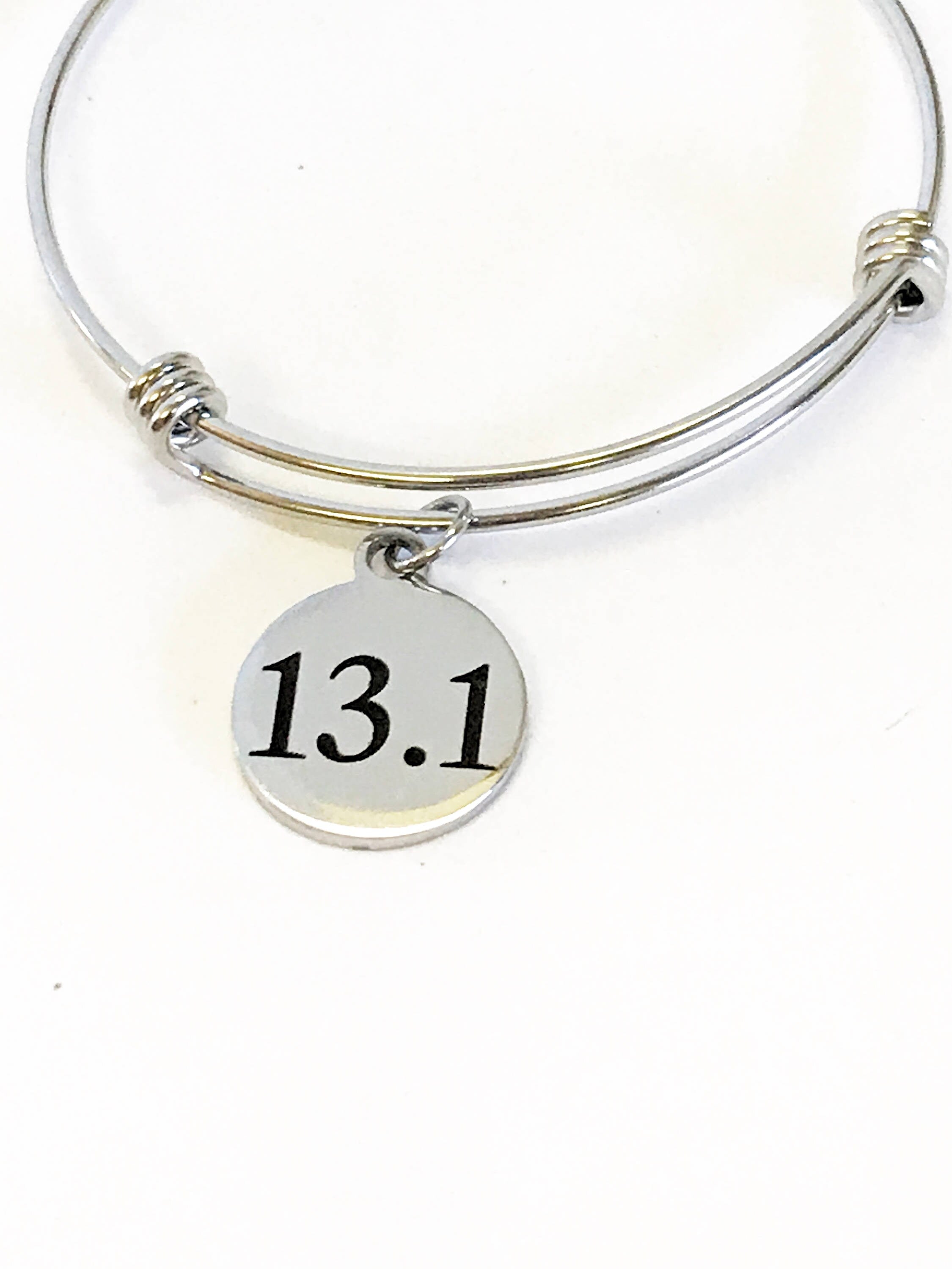 13.1 Half Marathon Bracelet, Expanding Bangle Charm Bracelet, Stacking Bangle, Stackable Bracelet, Runner Jewelry, Marathon Jewelry Gift