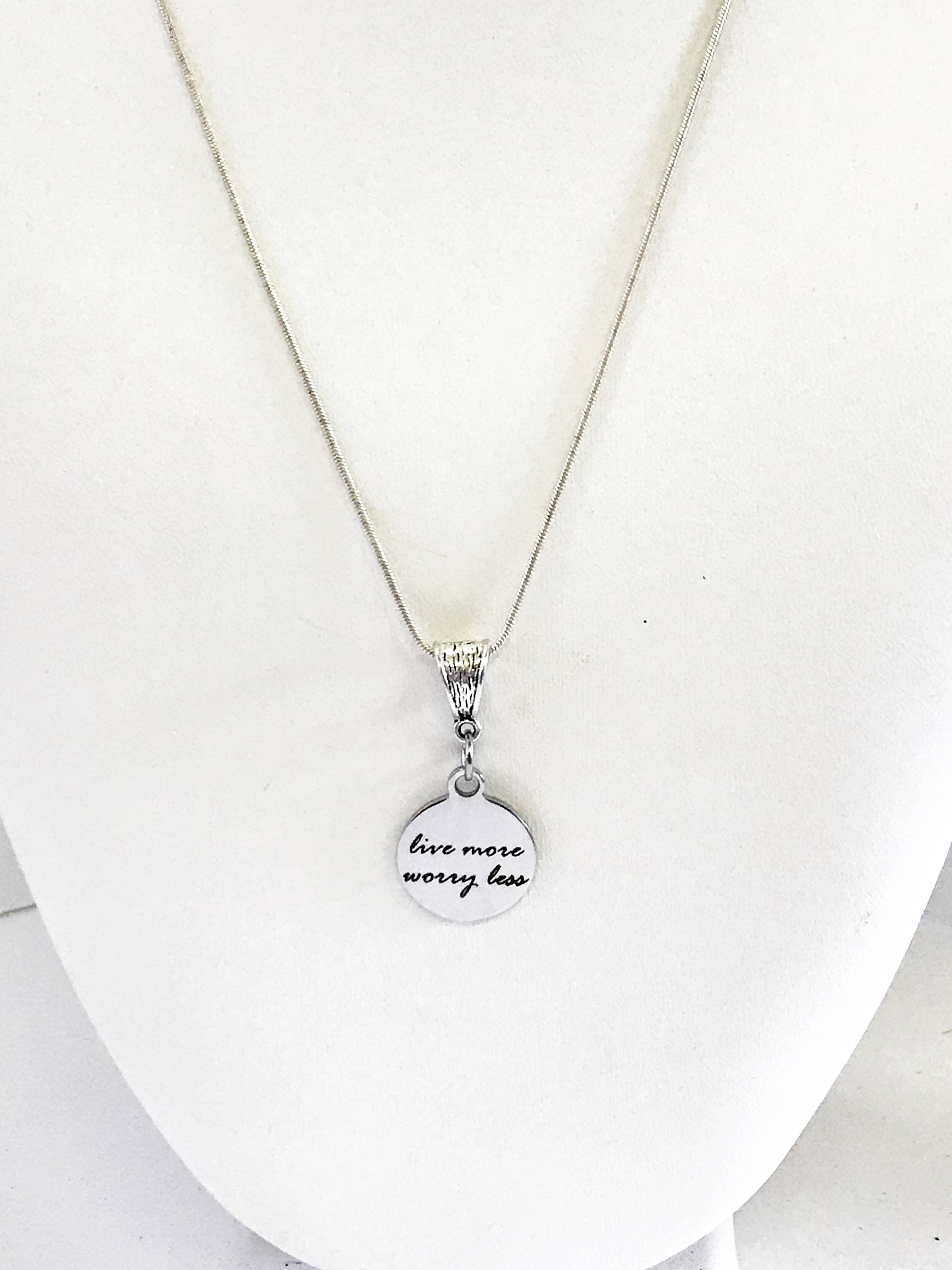 Live More Worry Less Pendant Necklace, Mindfulness Meditation Jewelry, Motivational Jewelry Gift For Her, Daughter Jewelry, Encouragement