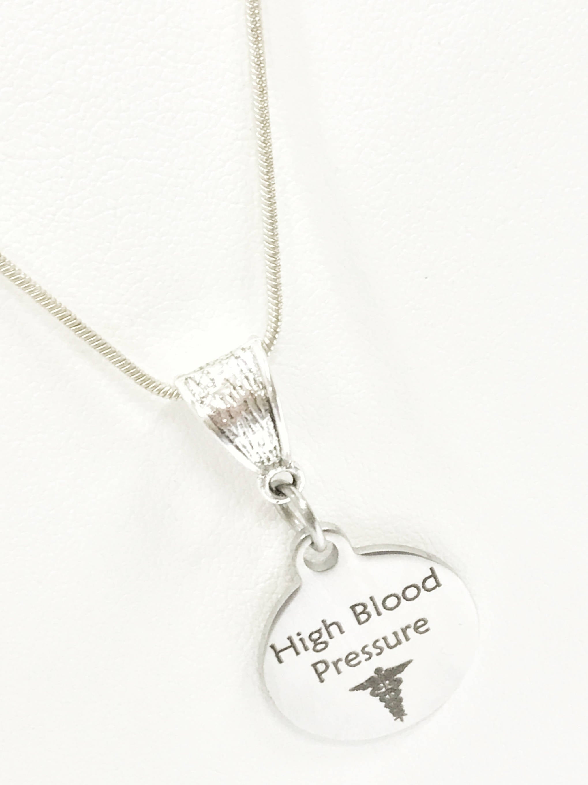 High Blood Pressure Necklace, High Blood Pressure Medical Condition Necklace, HBP Awareness Engraved Pendant Necklace, Medical ID Jewelry