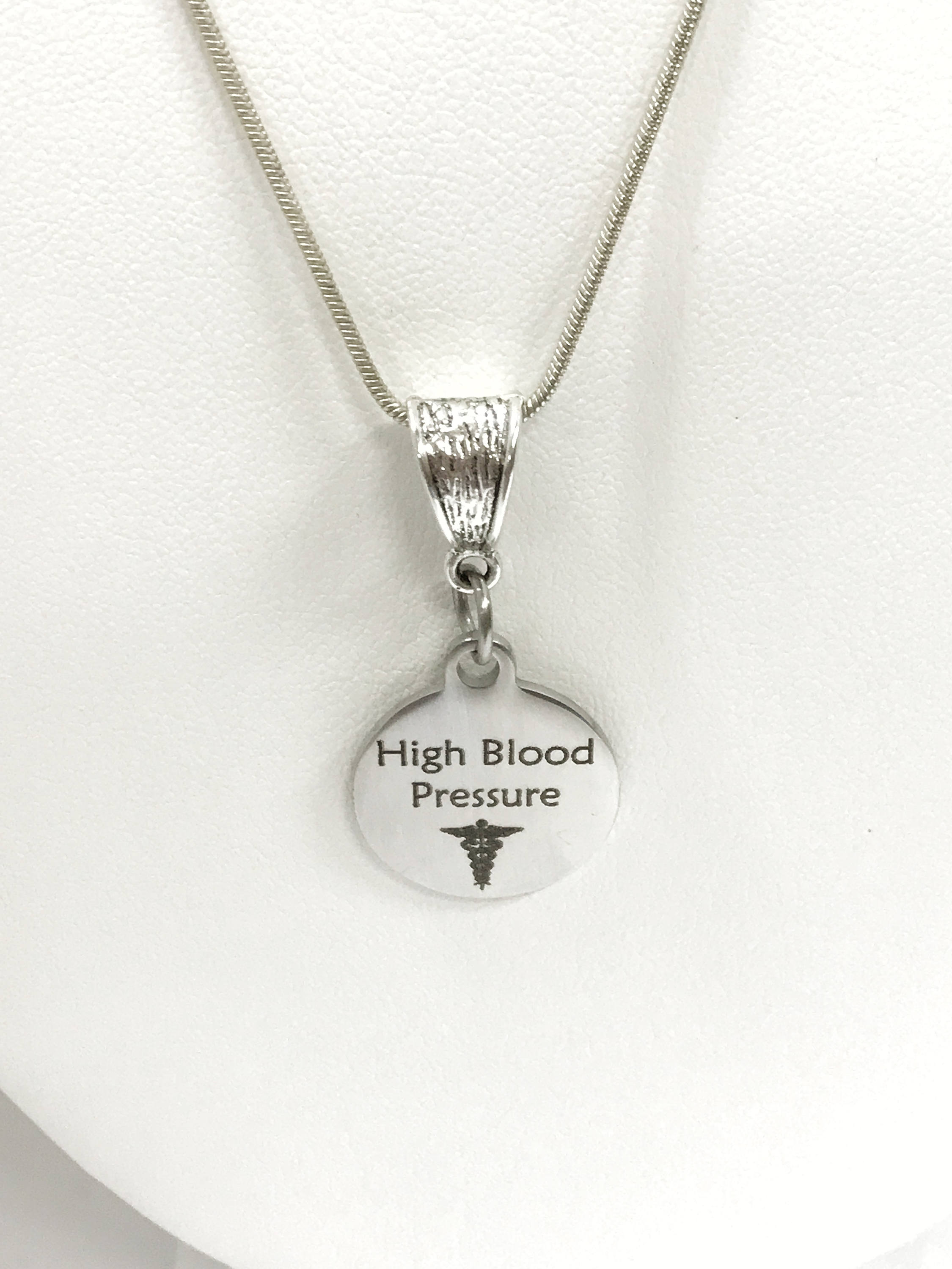 High Blood Pressure Necklace, High Blood Pressure Medical Condition Necklace, HBP Awareness Engraved Pendant Necklace, Medical ID Jewelry