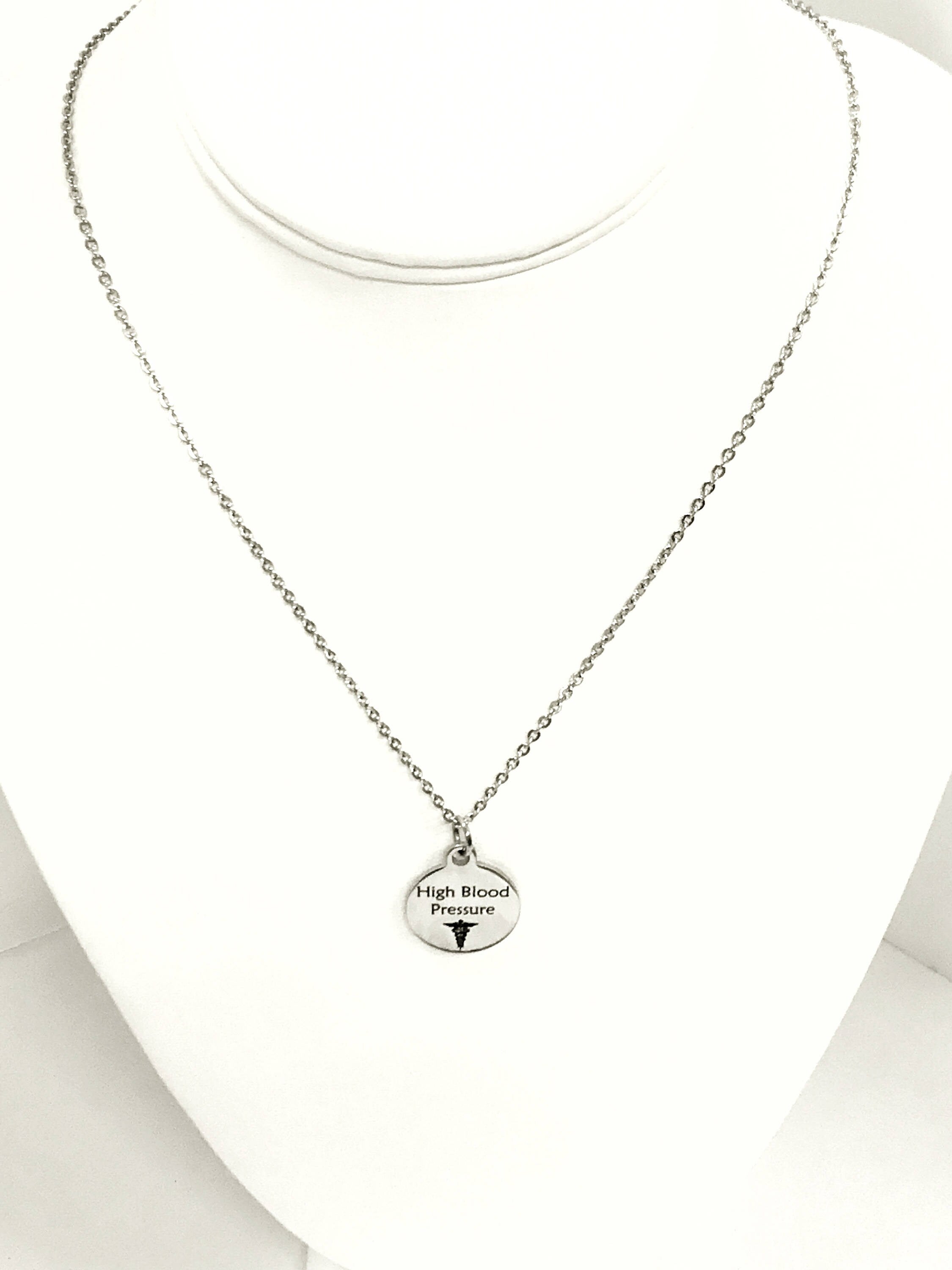 High Blood Pressure Stainless Necklace, High Blood Pressure Medical Necklace, HBP Awareness Engraved Pendant Necklace, Medical ID Jewelry