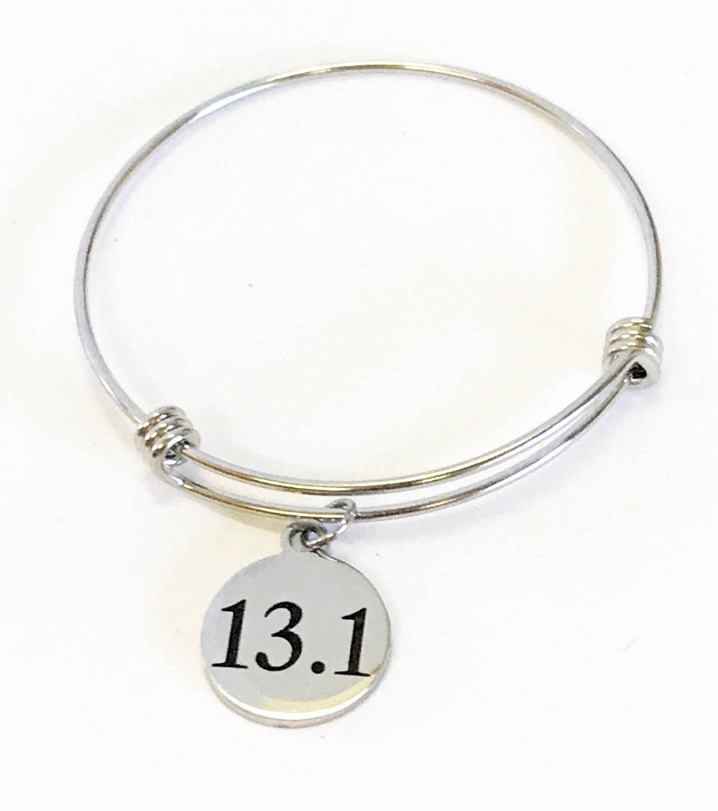 13.1 Half Marathon Bracelet, Expanding Bangle Charm Bracelet, Stacking Bangle, Stackable Bracelet, Runner Jewelry, Marathon Jewelry Gift