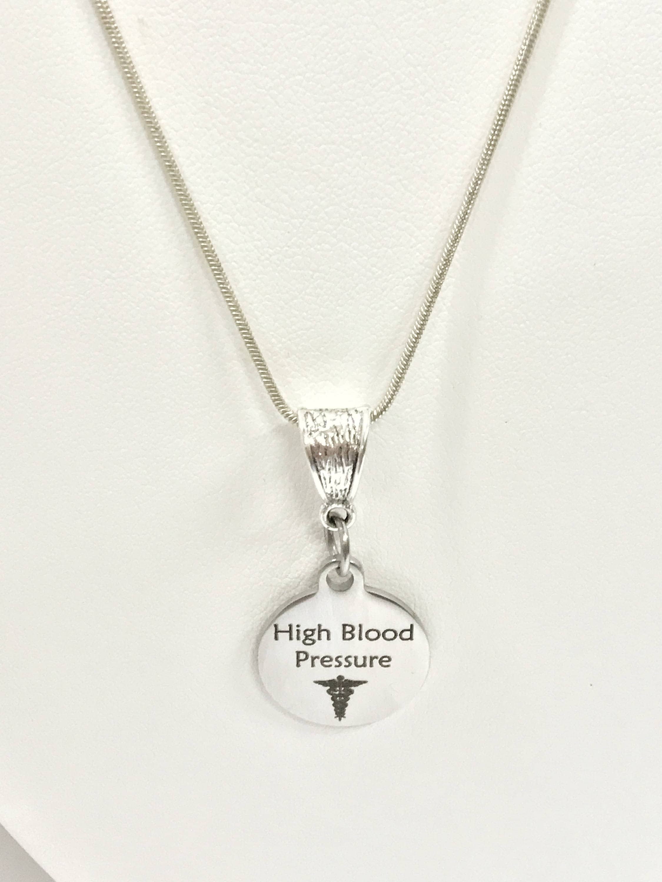 High Blood Pressure Necklace, High Blood Pressure Medical Condition Necklace, HBP Awareness Engraved Pendant Necklace, Medical ID Jewelry