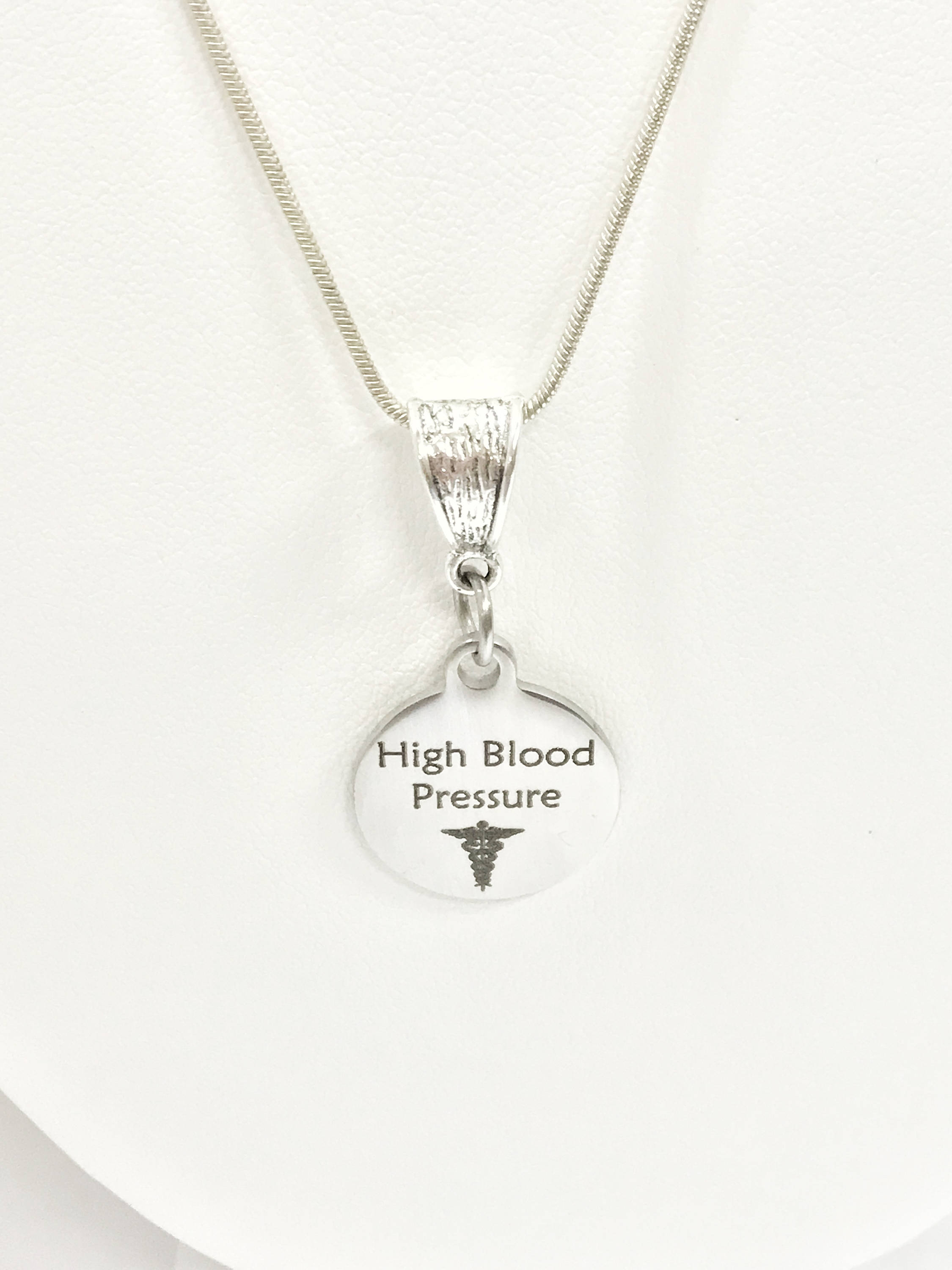High Blood Pressure Necklace, High Blood Pressure Medical Condition Necklace, HBP Awareness Engraved Pendant Necklace, Medical ID Jewelry