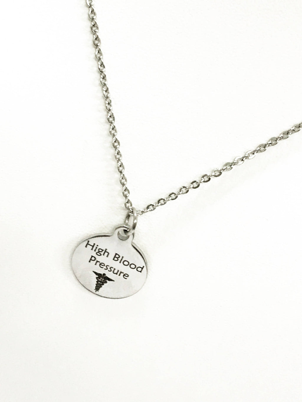 High Blood Pressure Stainless Necklace, High Blood Pressure Medical Necklace, HBP Awareness Engraved Pendant Necklace, Medical ID Jewelry