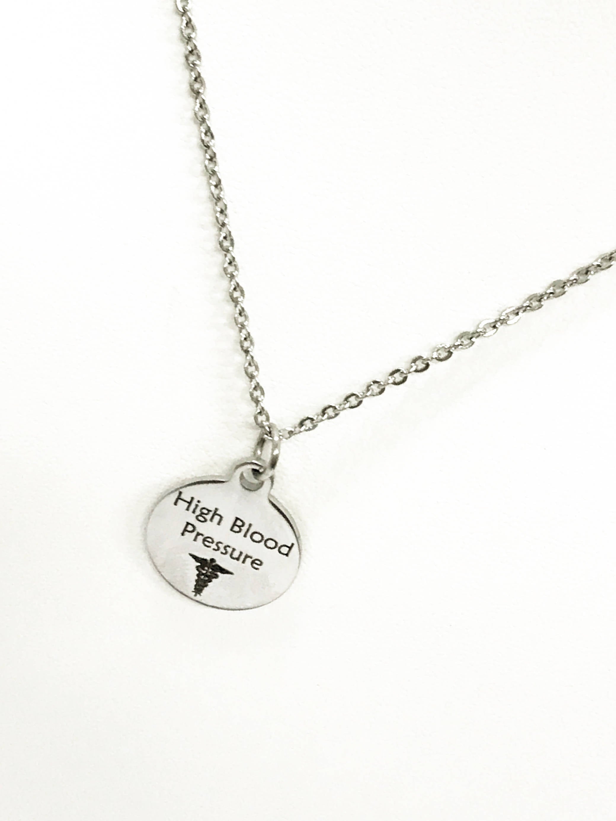 High Blood Pressure Stainless Necklace, High Blood Pressure Medical Necklace, HBP Awareness Engraved Pendant Necklace, Medical ID Jewelry