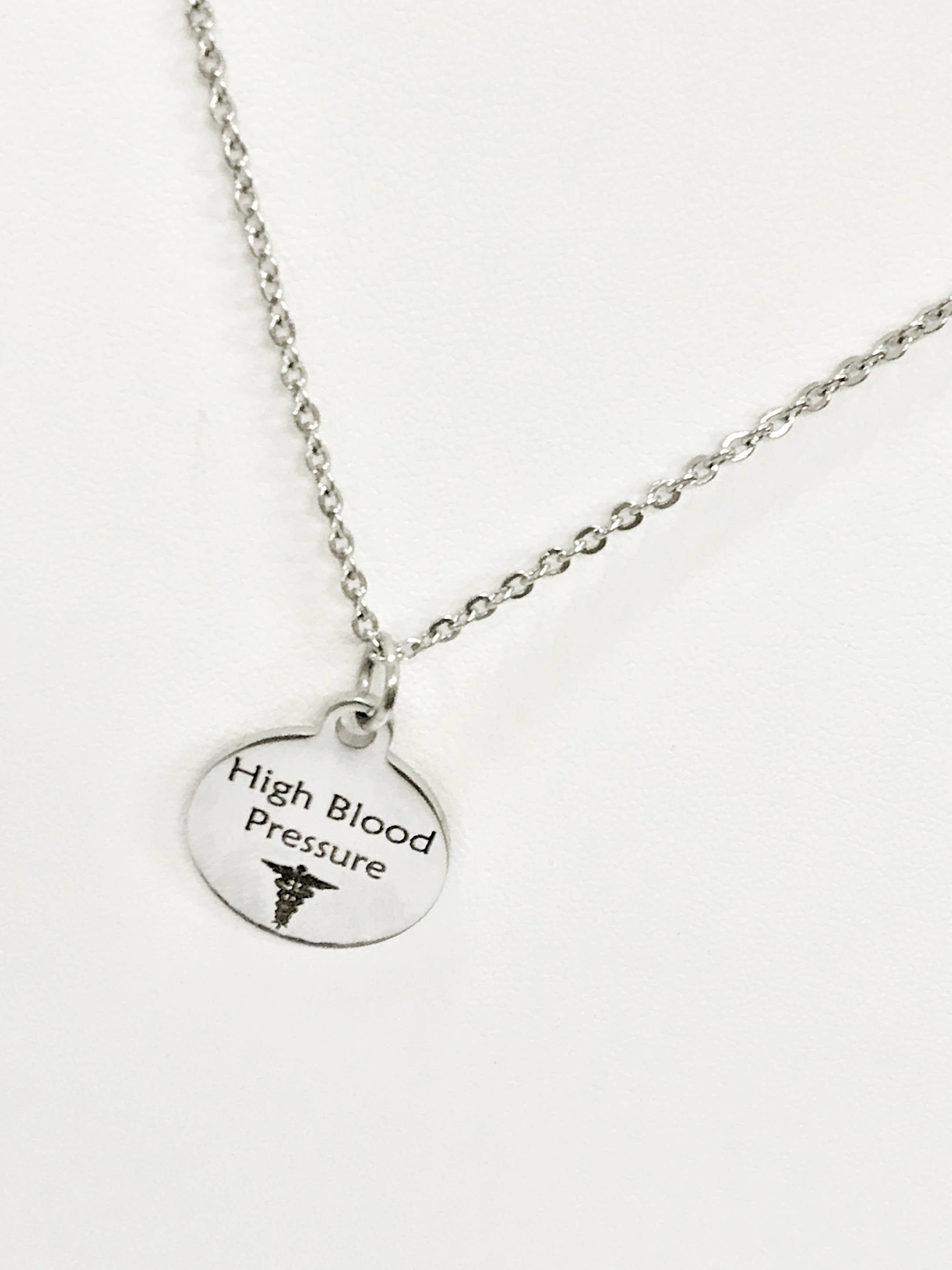 High Blood Pressure Stainless Necklace, High Blood Pressure Medical Necklace, HBP Awareness Engraved Pendant Necklace, Medical ID Jewelry