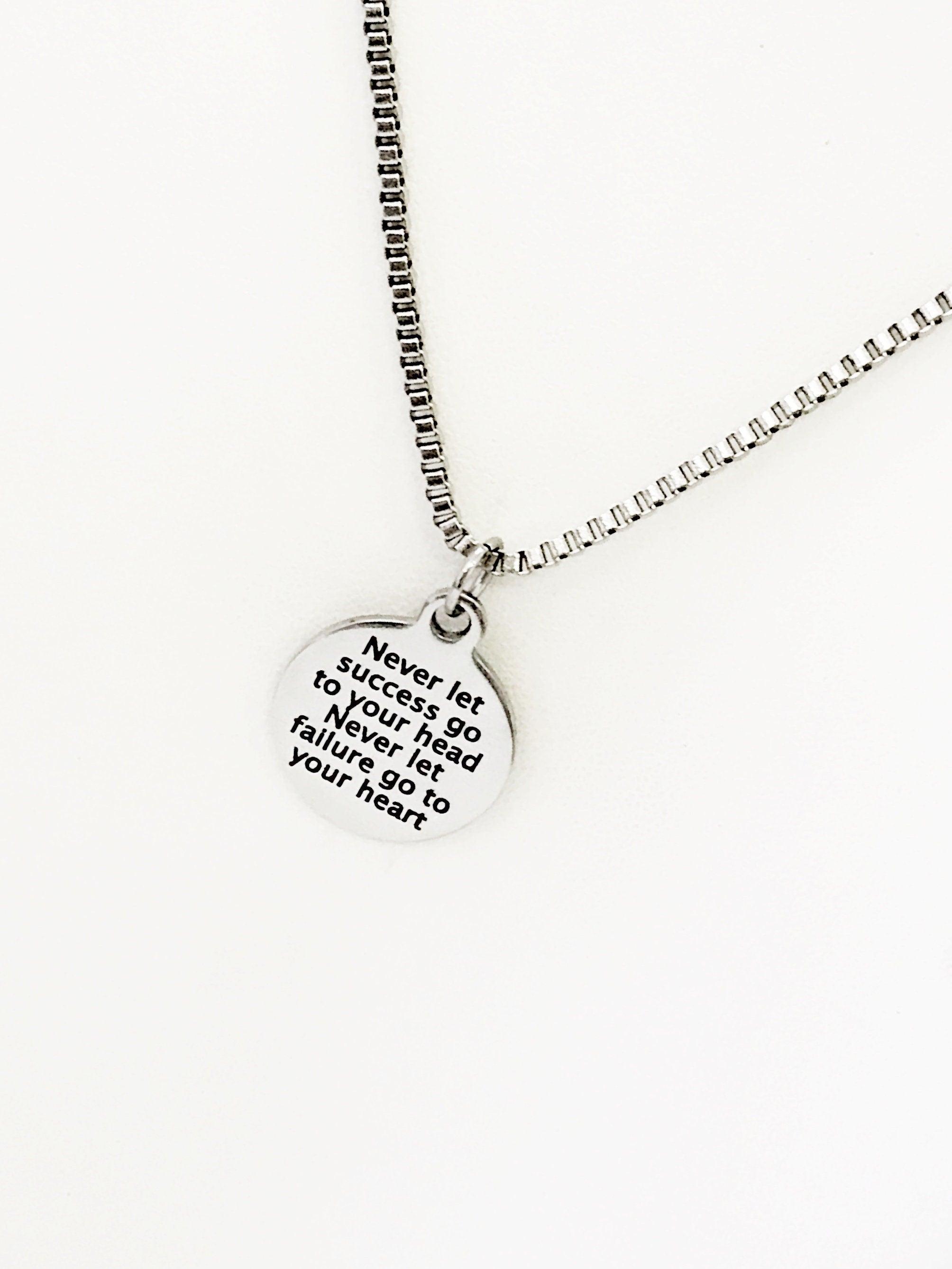 Motivating Gift, Never Let Success Go To Your Head, Never Let Failure Go To Your Heart, Motivating Jewelry, Motivating Success Quote Gift