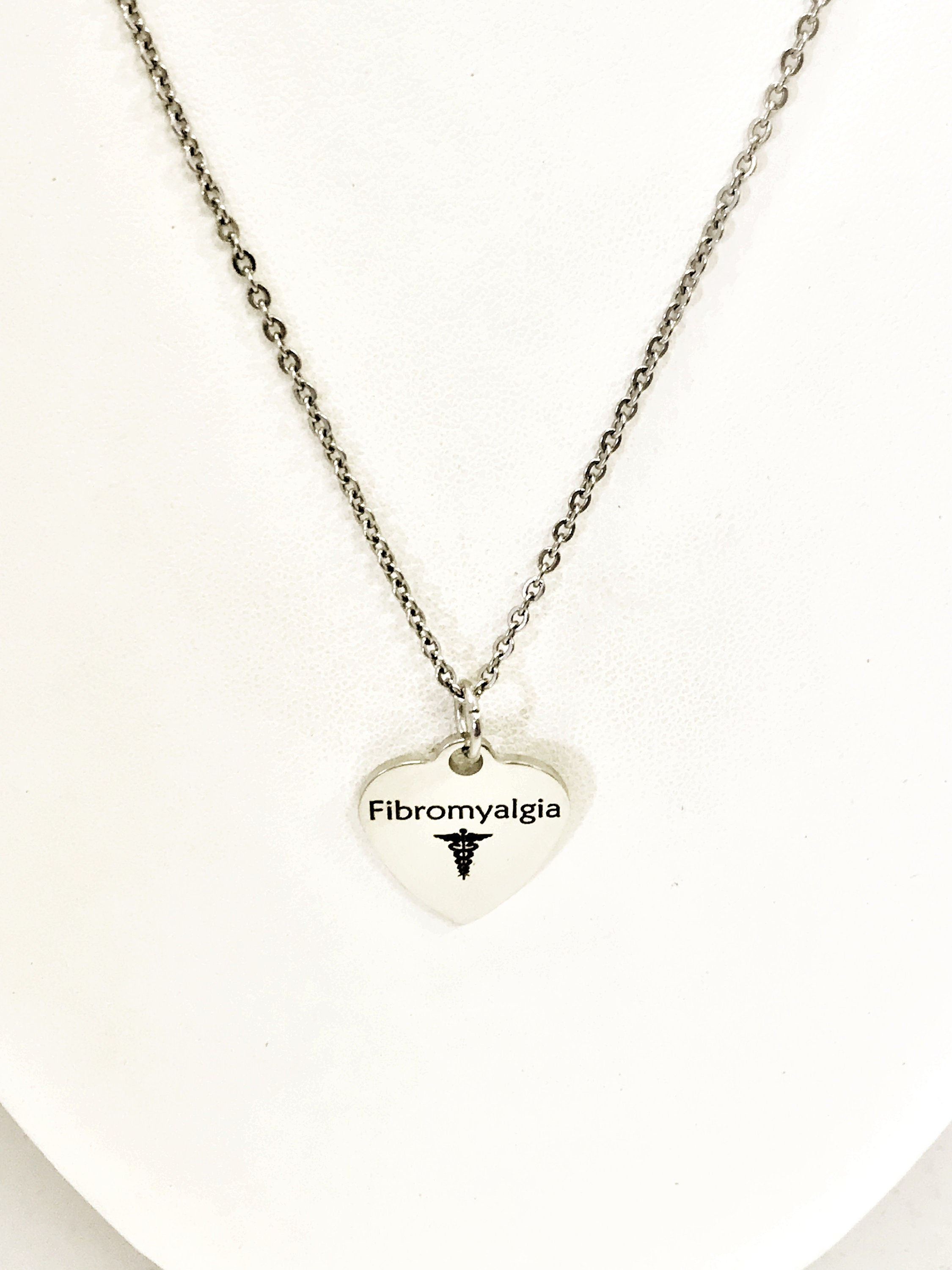 Fibromyalgia  Necklace, Fibromyalgia Medical Necklace, Fibromyalgia  Awareness Engraved Pendant Necklace, Medical ID Jewelry, Caduceus