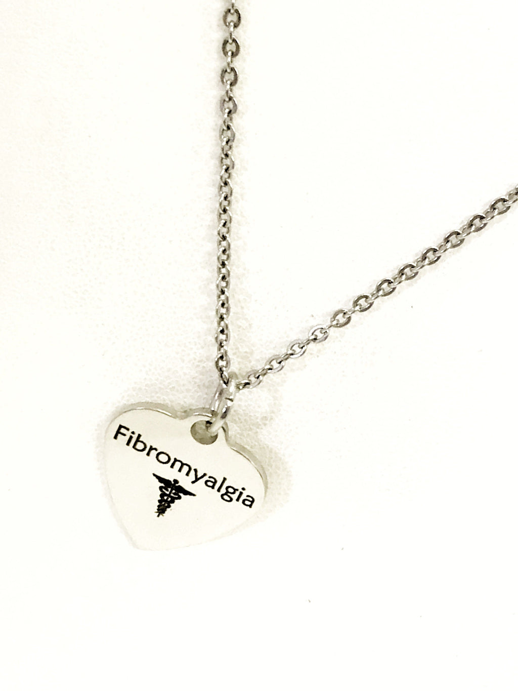 Fibromyalgia  Necklace, Fibromyalgia Medical Necklace, Fibromyalgia  Awareness Engraved Pendant Necklace, Medical ID Jewelry, Caduceus