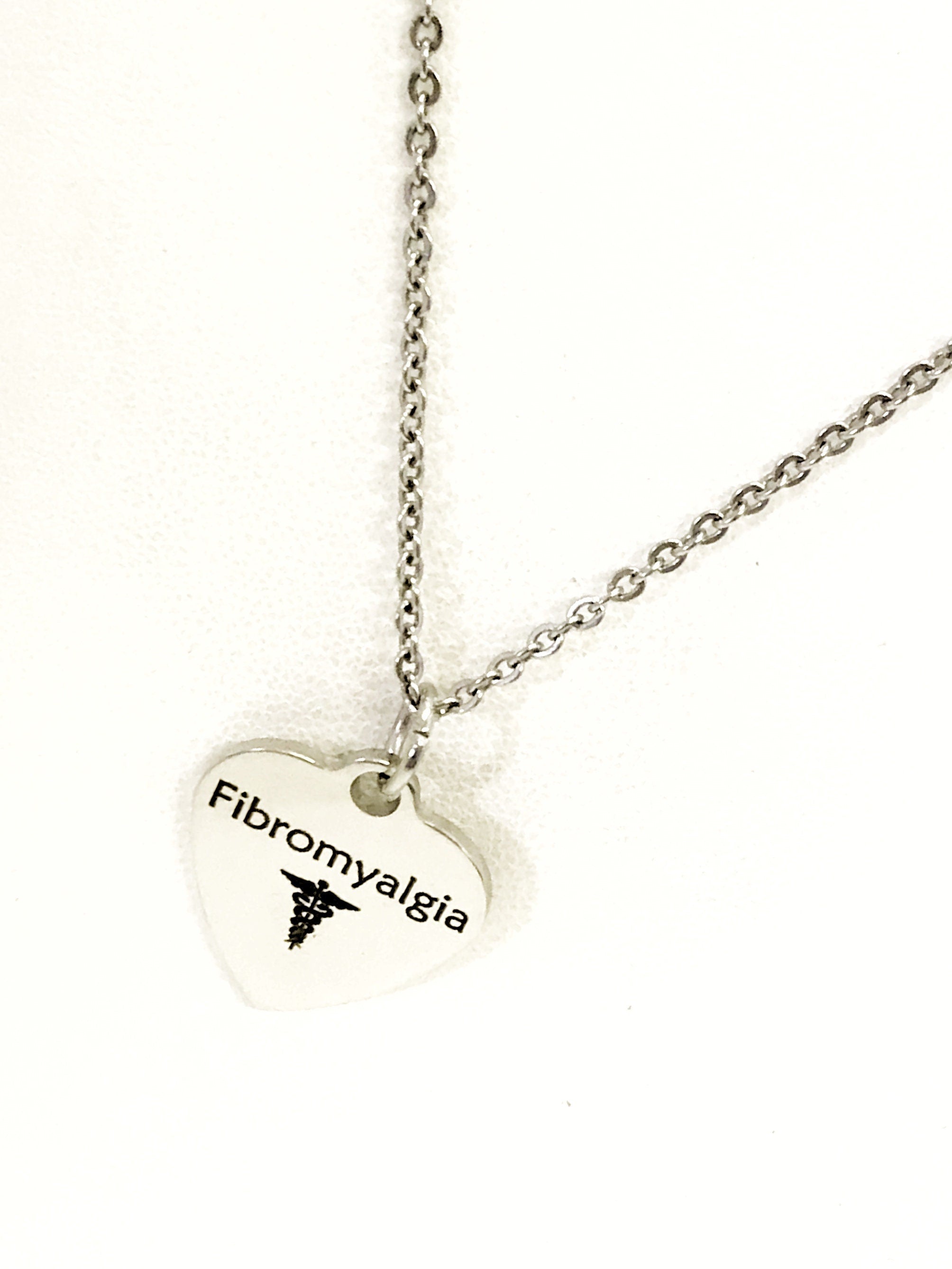 Fibromyalgia  Necklace, Fibromyalgia Medical Necklace, Fibromyalgia  Awareness Engraved Pendant Necklace, Medical ID Jewelry, Caduceus