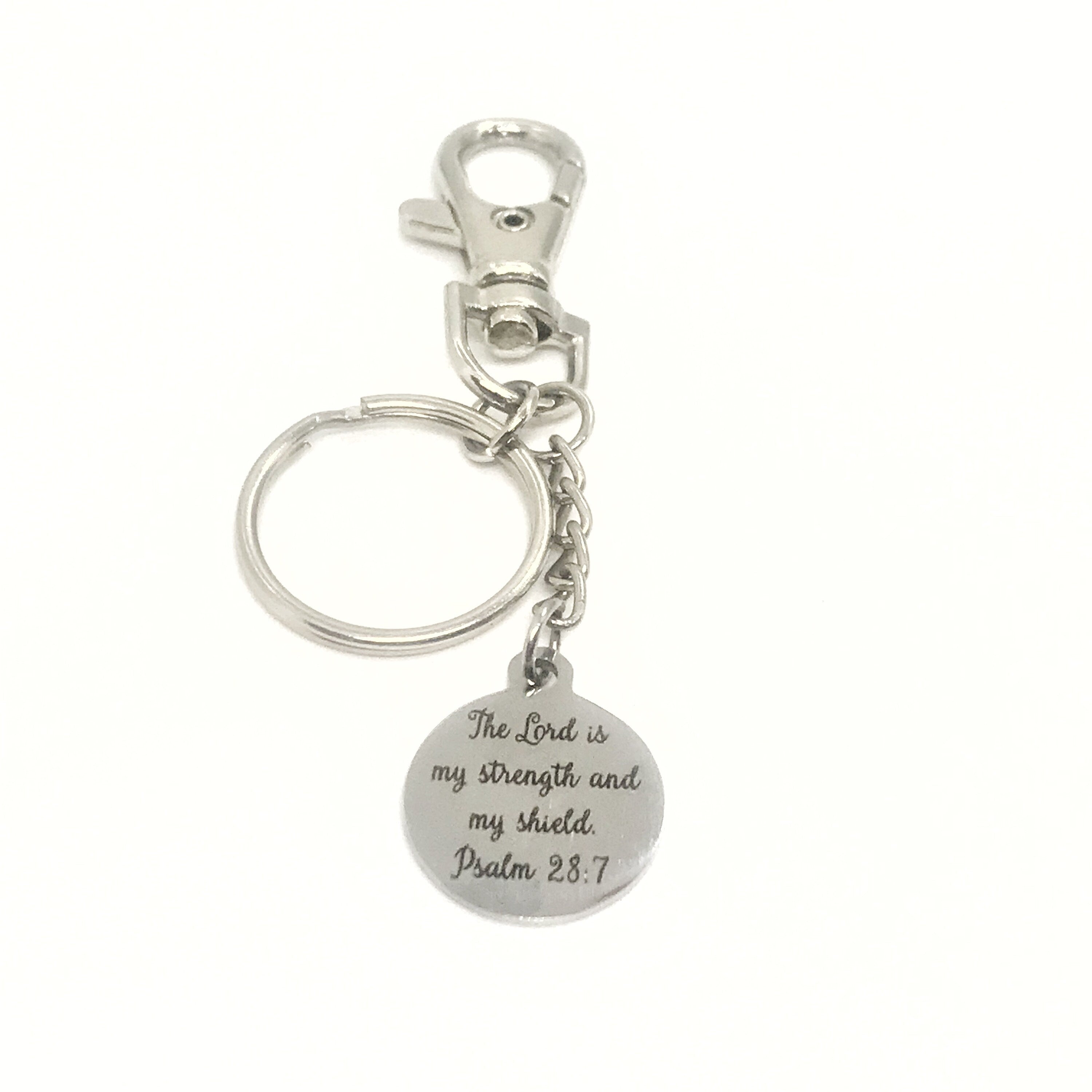 Christian Keychain, The Lord Is My Strength And My Shield Keychain, Christian Gift, Christian Charm, Keychain Clip, Psalm 28 7 Charm