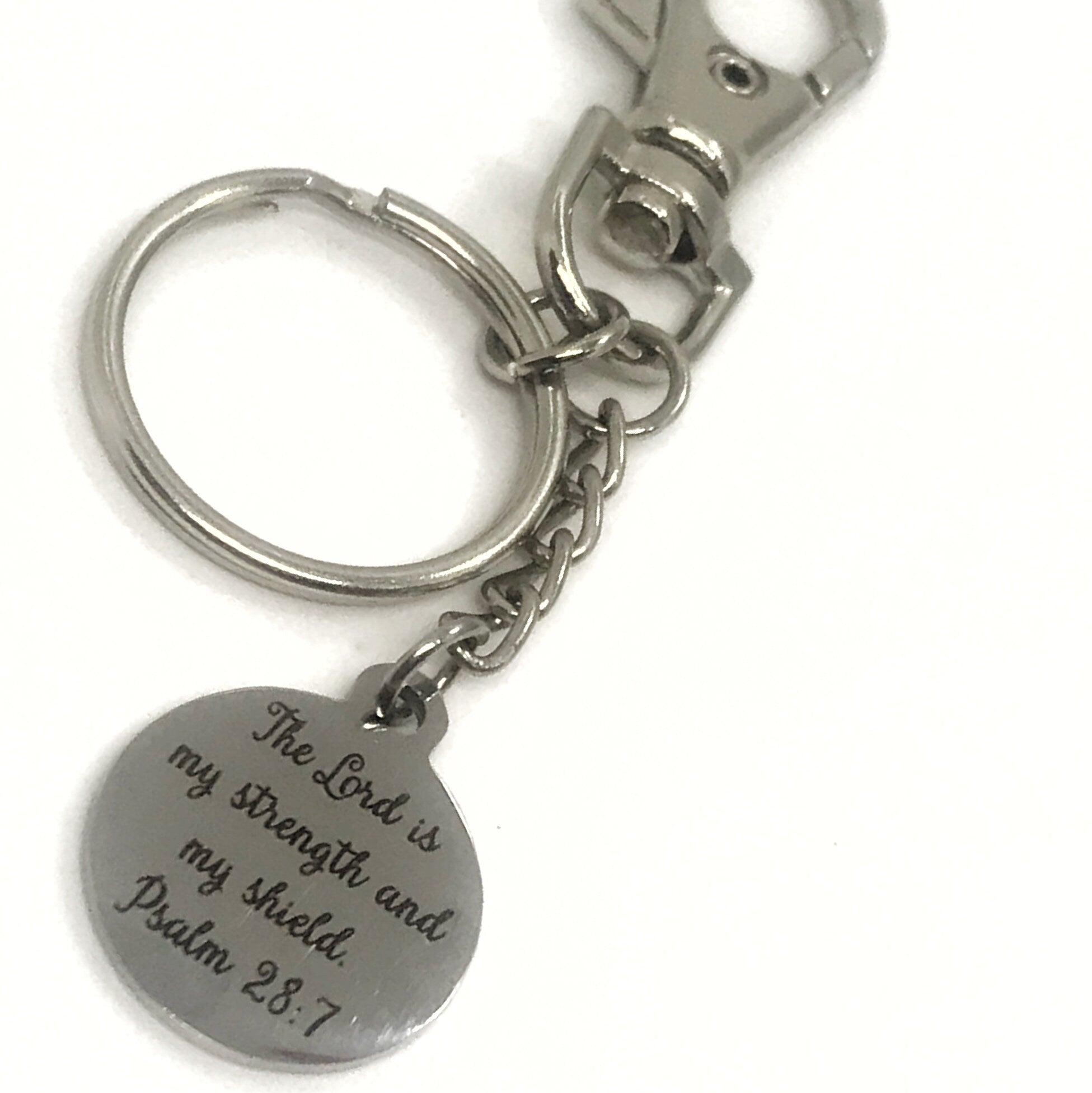 Christian Keychain, The Lord Is My Strength And My Shield Keychain, Christian Gift, Christian Charm, Keychain Clip, Psalm 28 7 Charm