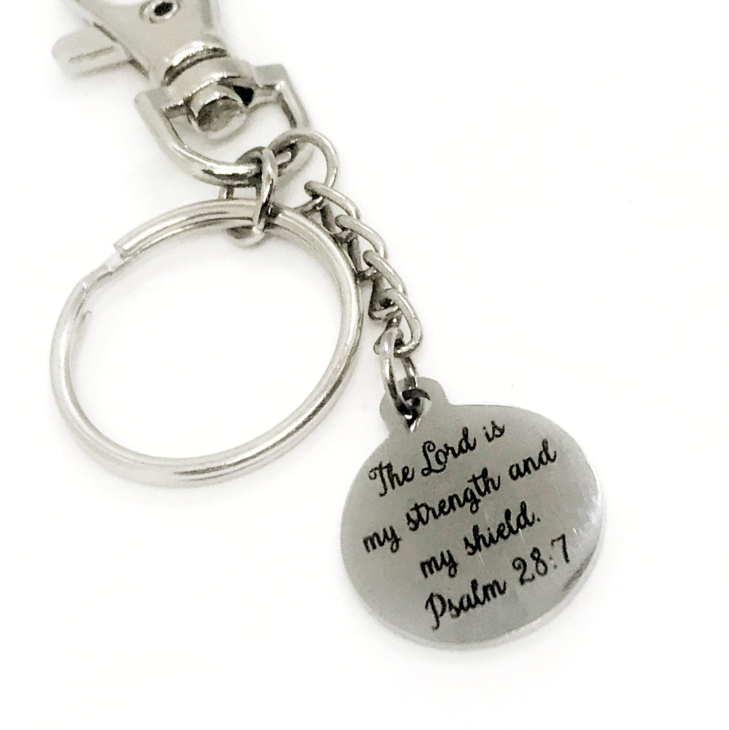 Christian Keychain, The Lord Is My Strength And My Shield Keychain, Christian Gift, Christian Charm, Keychain Clip, Psalm 28 7 Charm