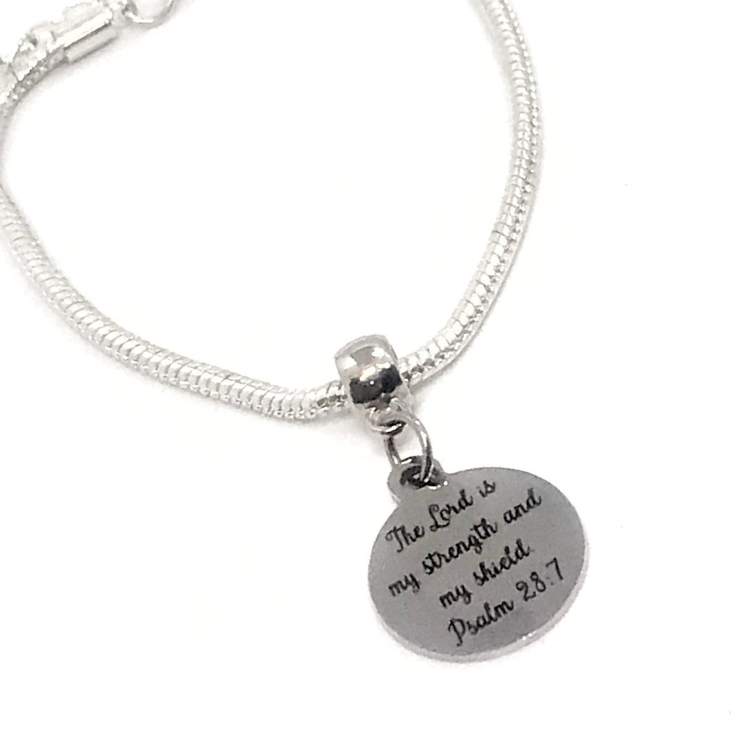 European Bracelet, The Lord Is My Strength And My Shield Bracelet, European Charm Bracelet, Christian Gift, Christian Jewelry, Gift For Her