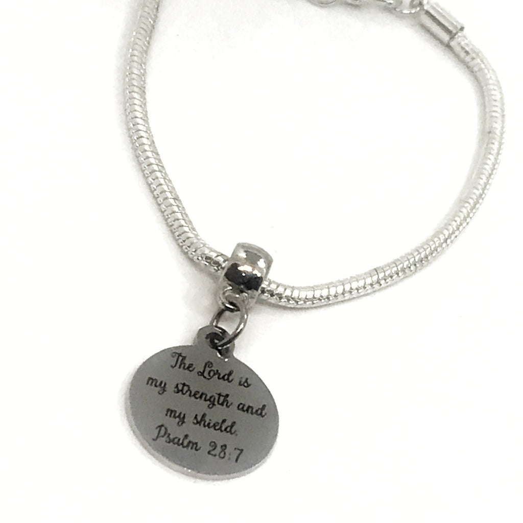 European Bracelet, The Lord Is My Strength And My Shield Bracelet, European Charm Bracelet, Christian Gift, Christian Jewelry, Gift For Her