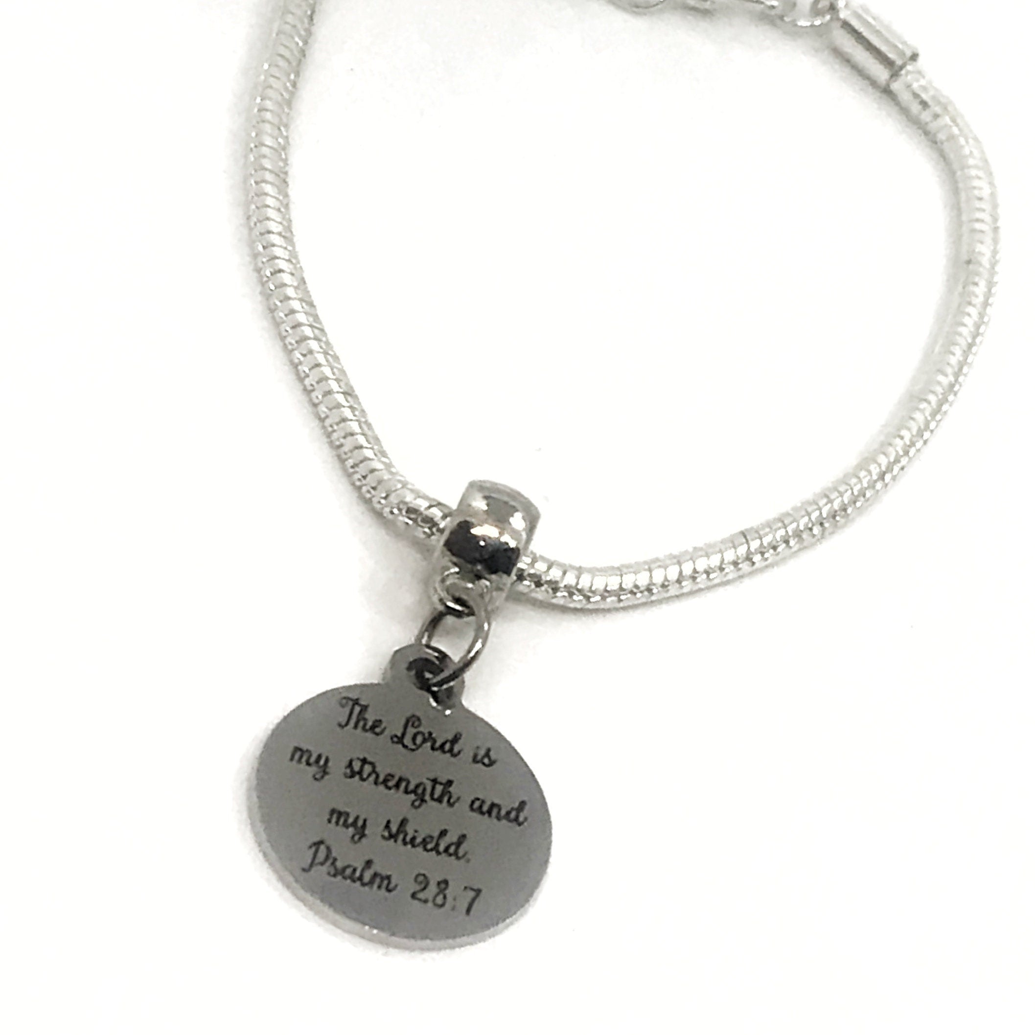 European Bracelet, The Lord Is My Strength And My Shield Bracelet, European Charm Bracelet, Christian Gift, Christian Jewelry, Gift For Her