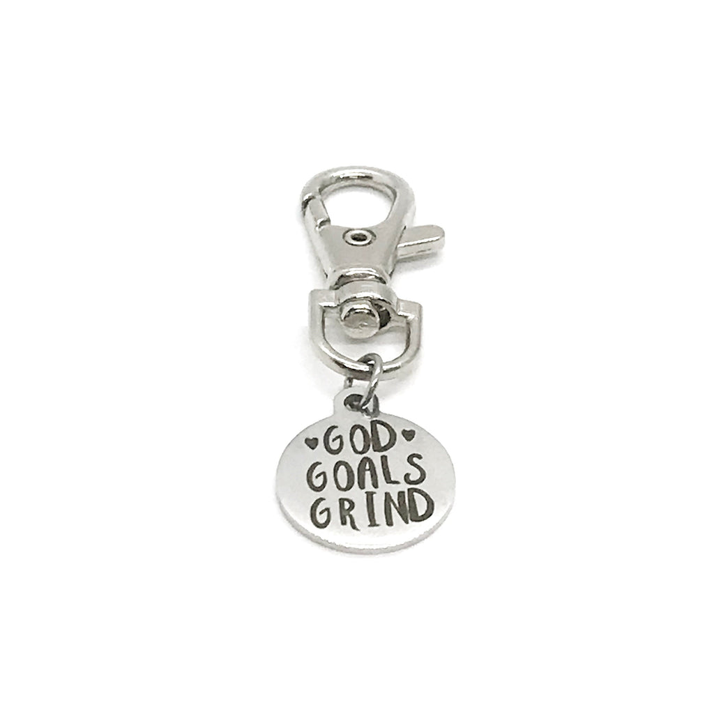 Bag Charm, God Goals Grind, Bag Clip, Keychain Clipon Charm, God First, Set Goals, Positivity Gift, Back Pack Charm, Purse Charm