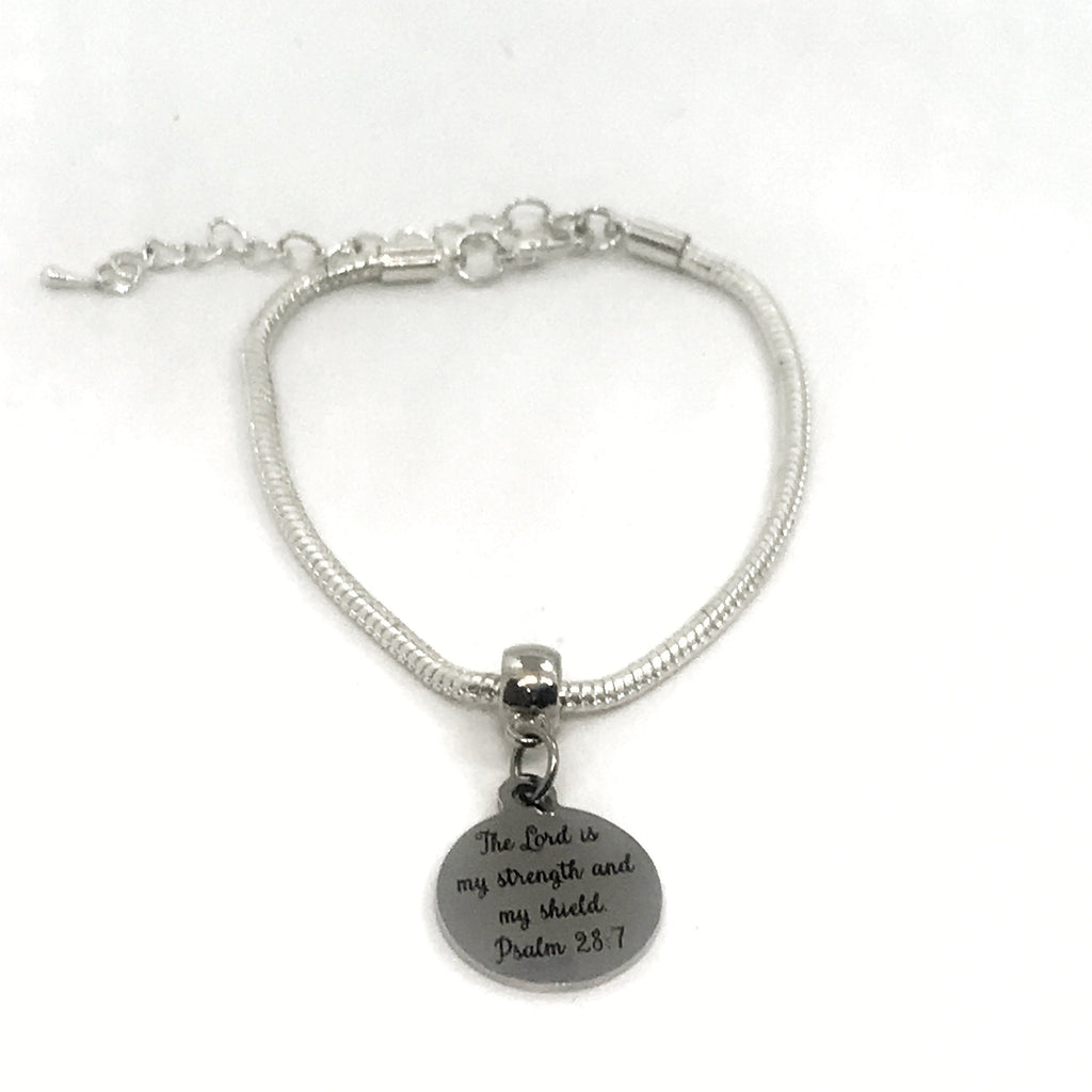 European Bracelet, The Lord Is My Strength And My Shield Bracelet, European Charm Bracelet, Christian Gift, Christian Jewelry, Gift For Her