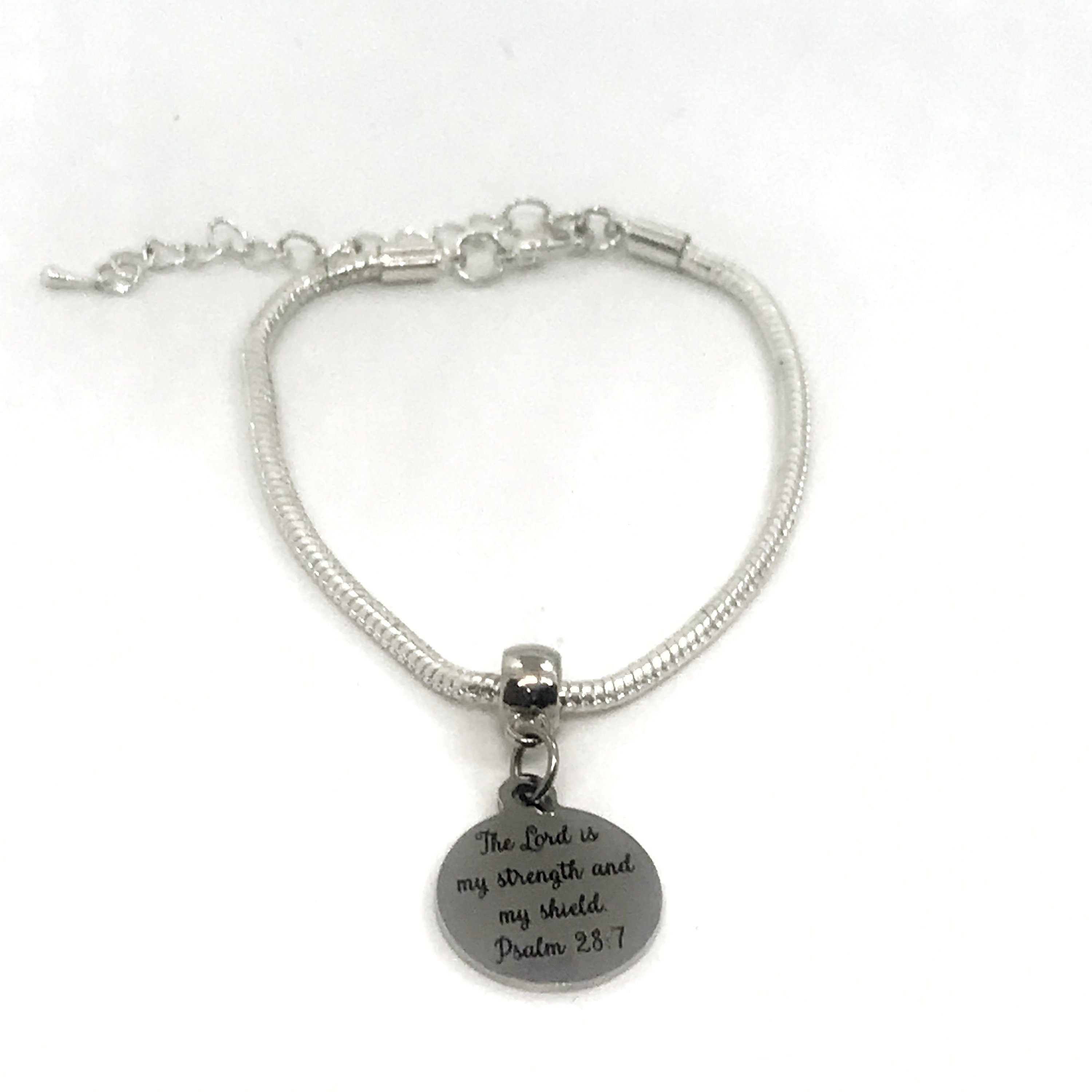 European Bracelet, The Lord Is My Strength And My Shield Bracelet, European Charm Bracelet, Christian Gift, Christian Jewelry, Gift For Her