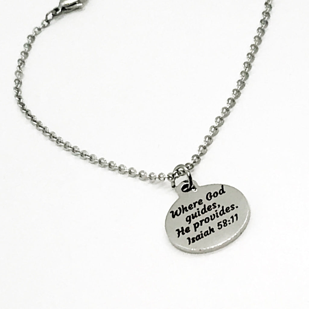 Charm Anklet, Where God Guides, He Provides Scripture Charm, Isaiah 58 11 Charm, Christian Gift, Stainless Charm Anklet