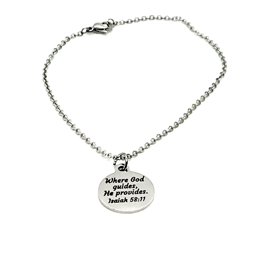 Charm Anklet, Where God Guides, He Provides Scripture Charm, Isaiah 58 11 Charm, Christian Gift, Stainless Charm Anklet
