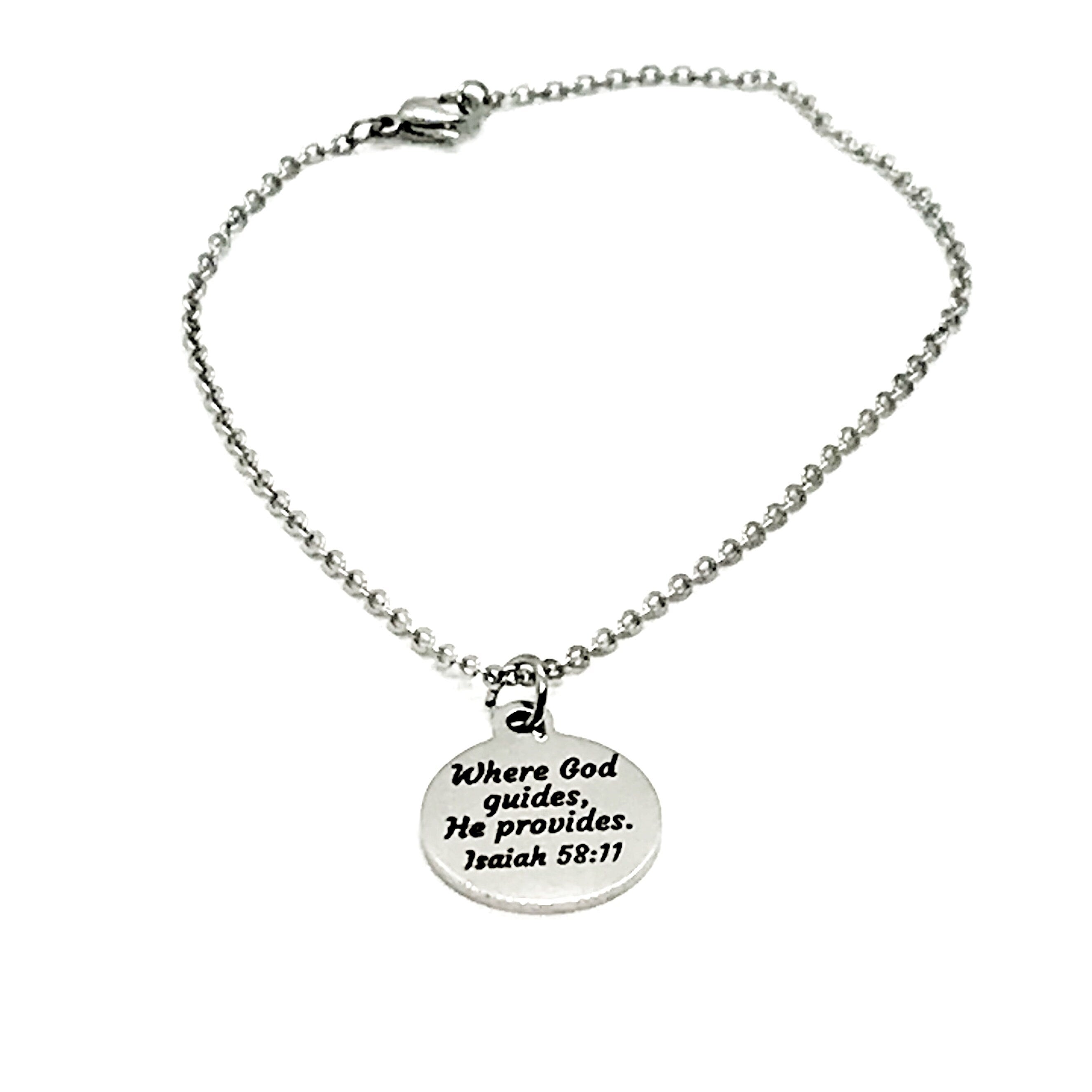 Charm Anklet, Where God Guides, He Provides Scripture Charm, Isaiah 58 11 Charm, Christian Gift, Stainless Charm Anklet