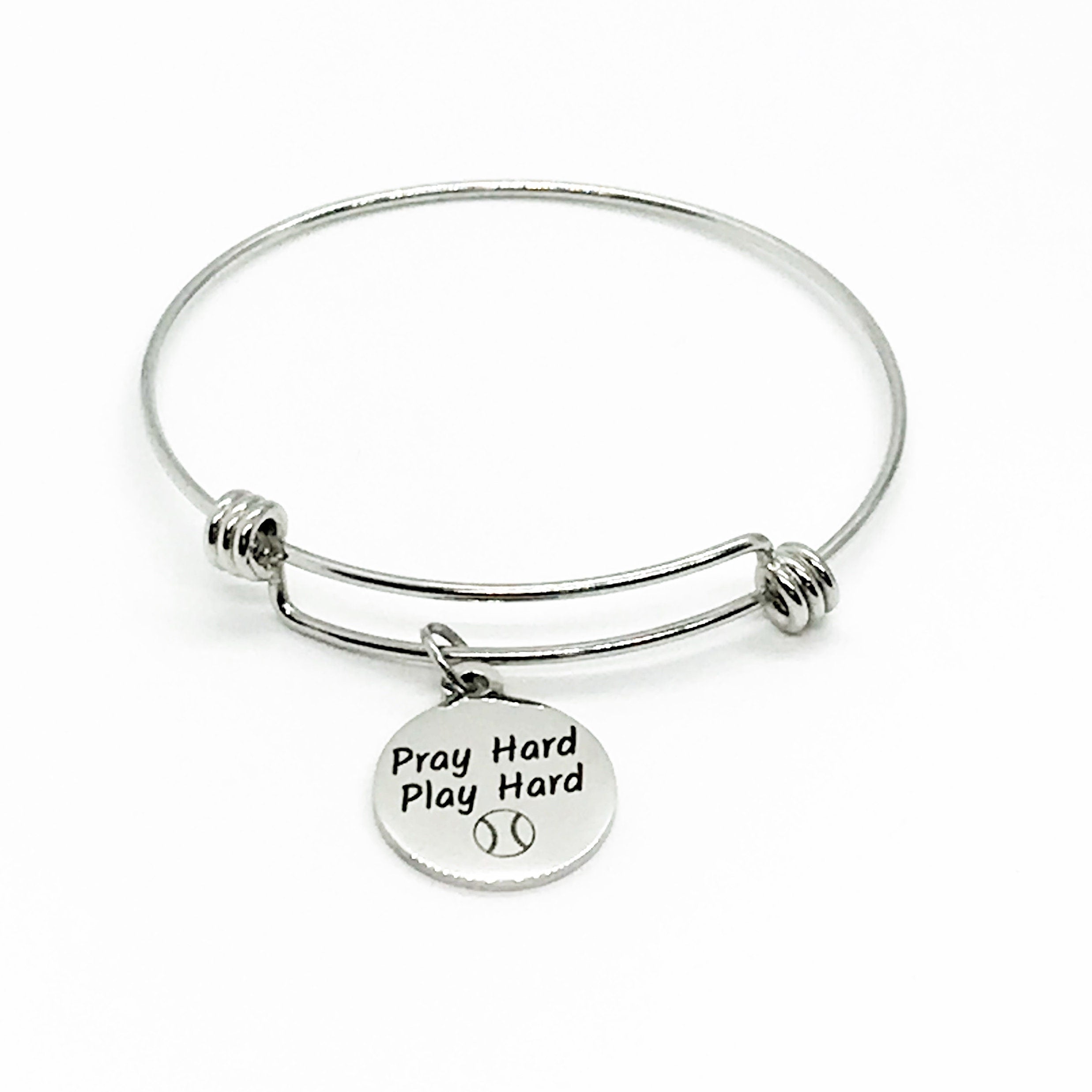 Charm Bracelet, Pray Hard Play Hard Bracelet, Stacking Charm Bangle, Softball Charm Bangle, Softball Player Bracelet, Softball Gift