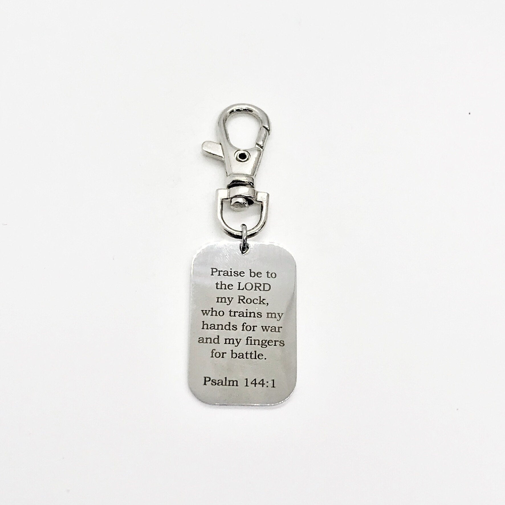 Bag Charm, Praise Be To The Lord Charm,  Keychain Charm, Who Trains My Hands For War And My Fingers For Battle, Psalm 144 1 Charm
