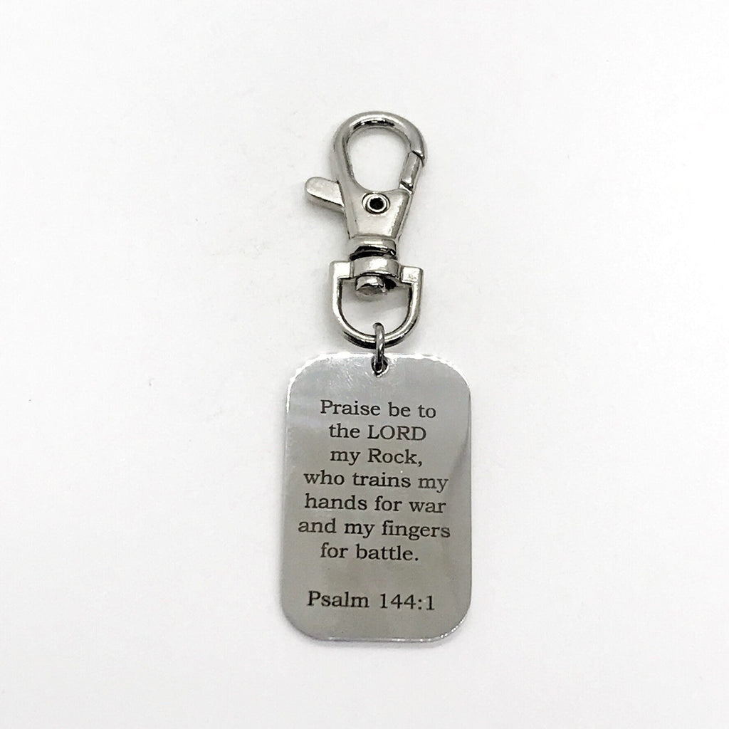 Bag Charm, Praise Be To The Lord Charm,  Keychain Charm, Who Trains My Hands For War And My Fingers For Battle, Psalm 144 1 Charm