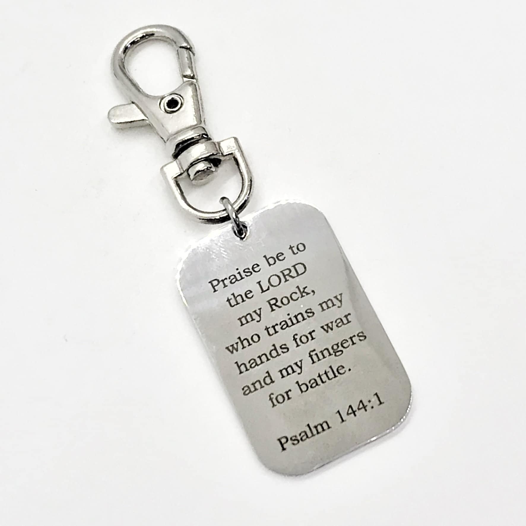 Bag Charm, Praise Be To The Lord Charm,  Keychain Charm, Who Trains My Hands For War And My Fingers For Battle, Psalm 144 1 Charm