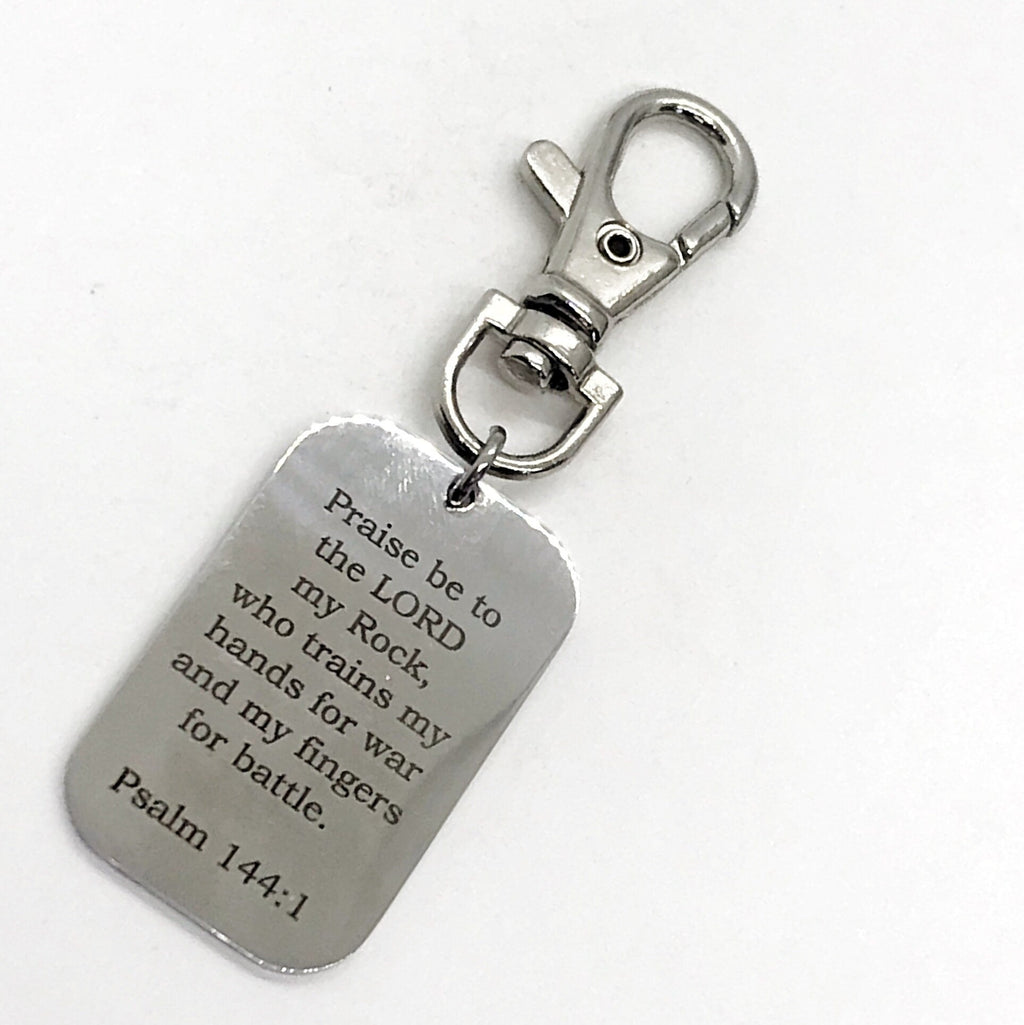 Bag Charm, Praise Be To The Lord Charm,  Keychain Charm, Who Trains My Hands For War And My Fingers For Battle, Psalm 144 1 Charm