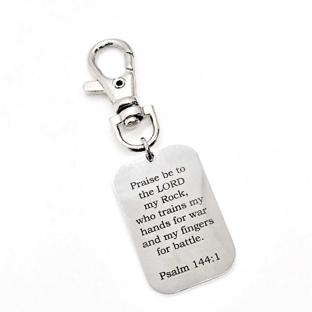 Bag Charm, Praise Be To The Lord Charm,  Keychain Charm, Who Trains My Hands For War And My Fingers For Battle, Psalm 144 1 Charm