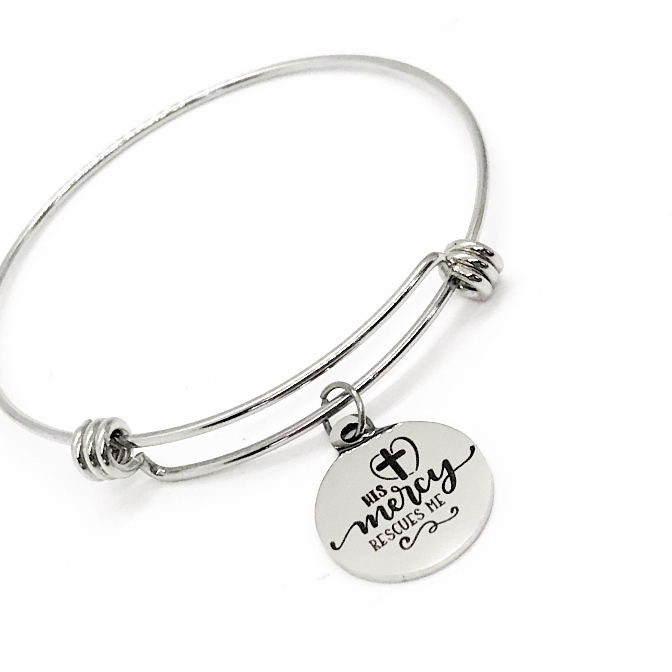 Faith Gift, His Mercy Rescues Me Bracelet, Gods Mercy Rescues Me, Charm Bracelet, Faith Jewelry, Christian Gift, Faith Charm