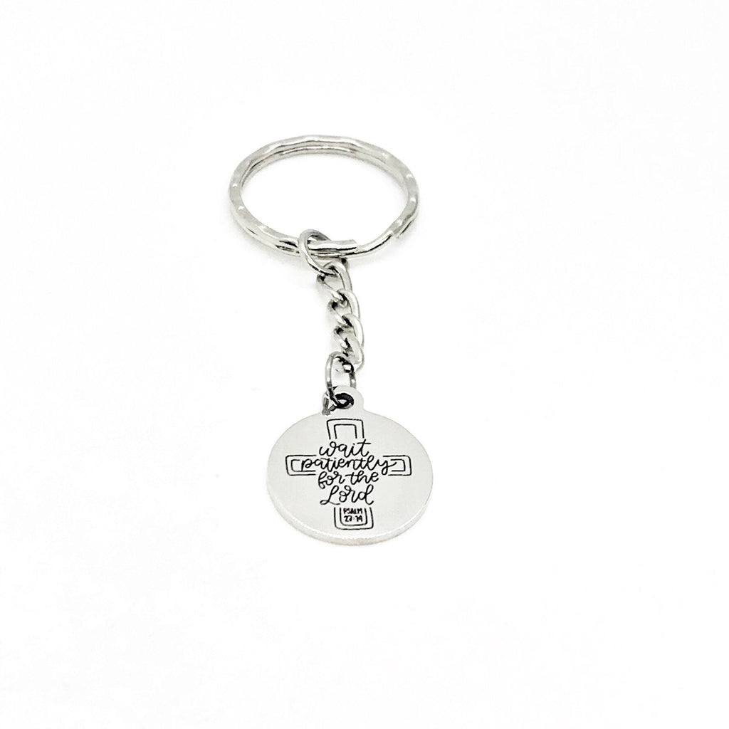 Faith Gift, Wait Patiently On The Lord Keychain, Psalms 27 14, Christian Keychain, Faith Keychain, Sunday School Gift, Scripture Quote