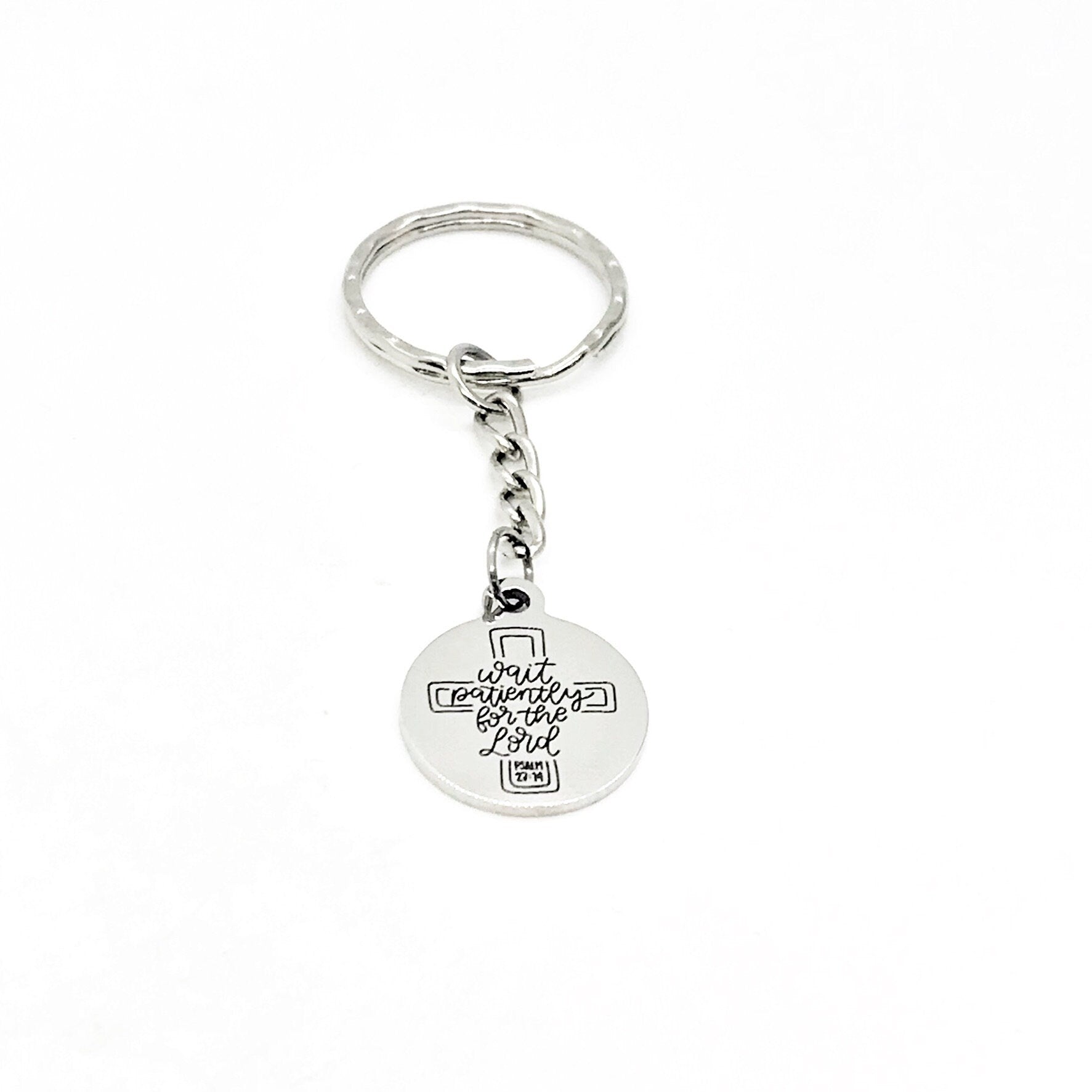 Faith Gift, Wait Patiently On The Lord Keychain, Psalms 27 14, Christian Keychain, Faith Keychain, Sunday School Gift, Scripture Quote