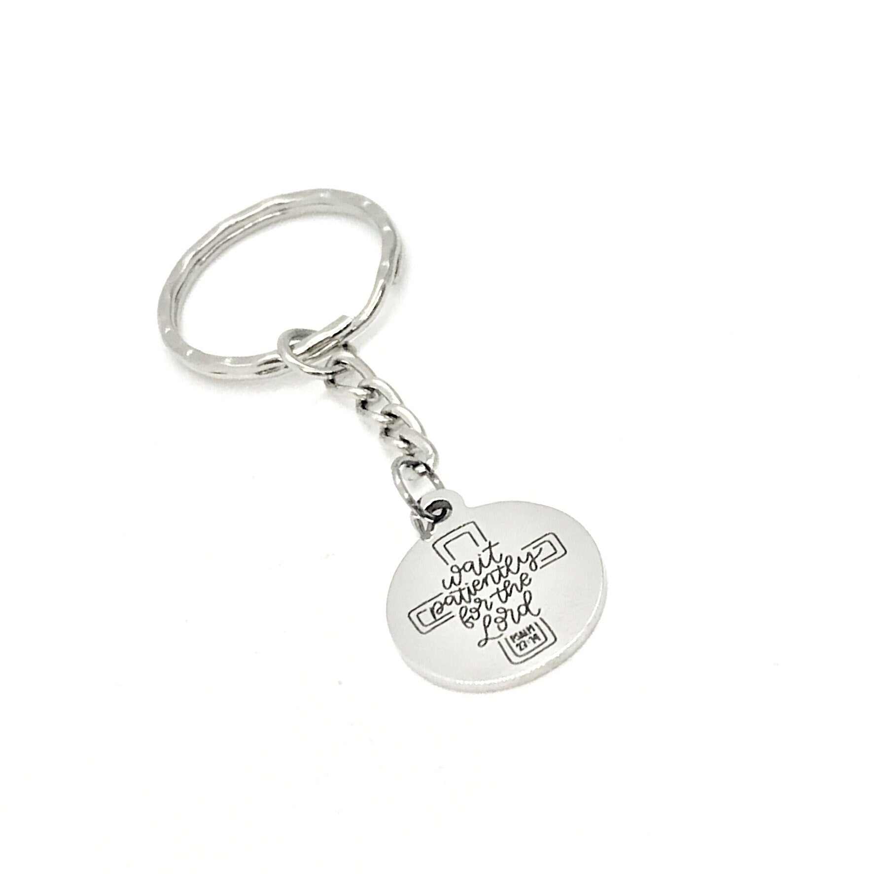 Faith Gift, Wait Patiently On The Lord Keychain, Psalms 27 14, Christian Keychain, Faith Keychain, Sunday School Gift, Scripture Quote